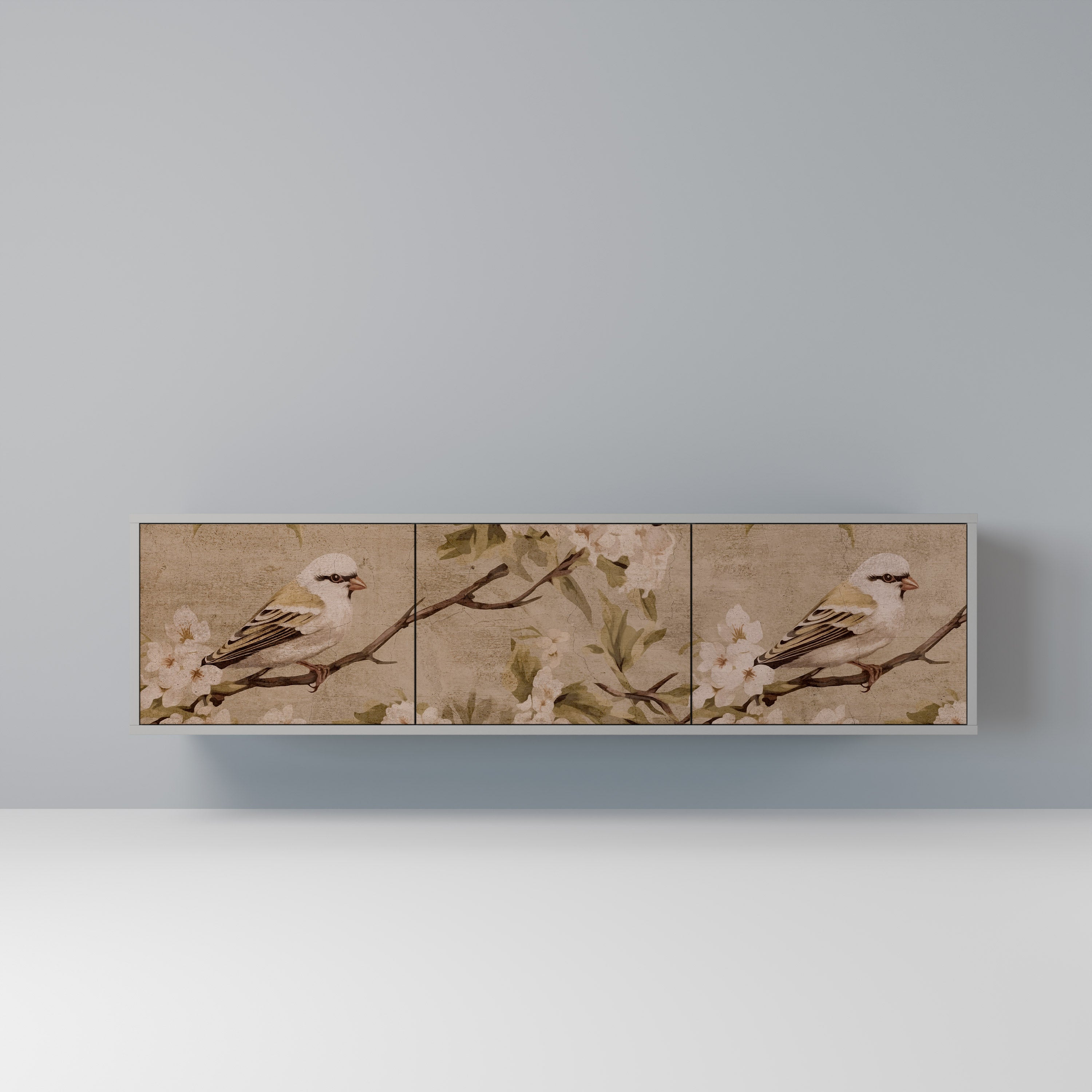 Meuble TV 3 portes PETAL DISTINGUISH, finition grise