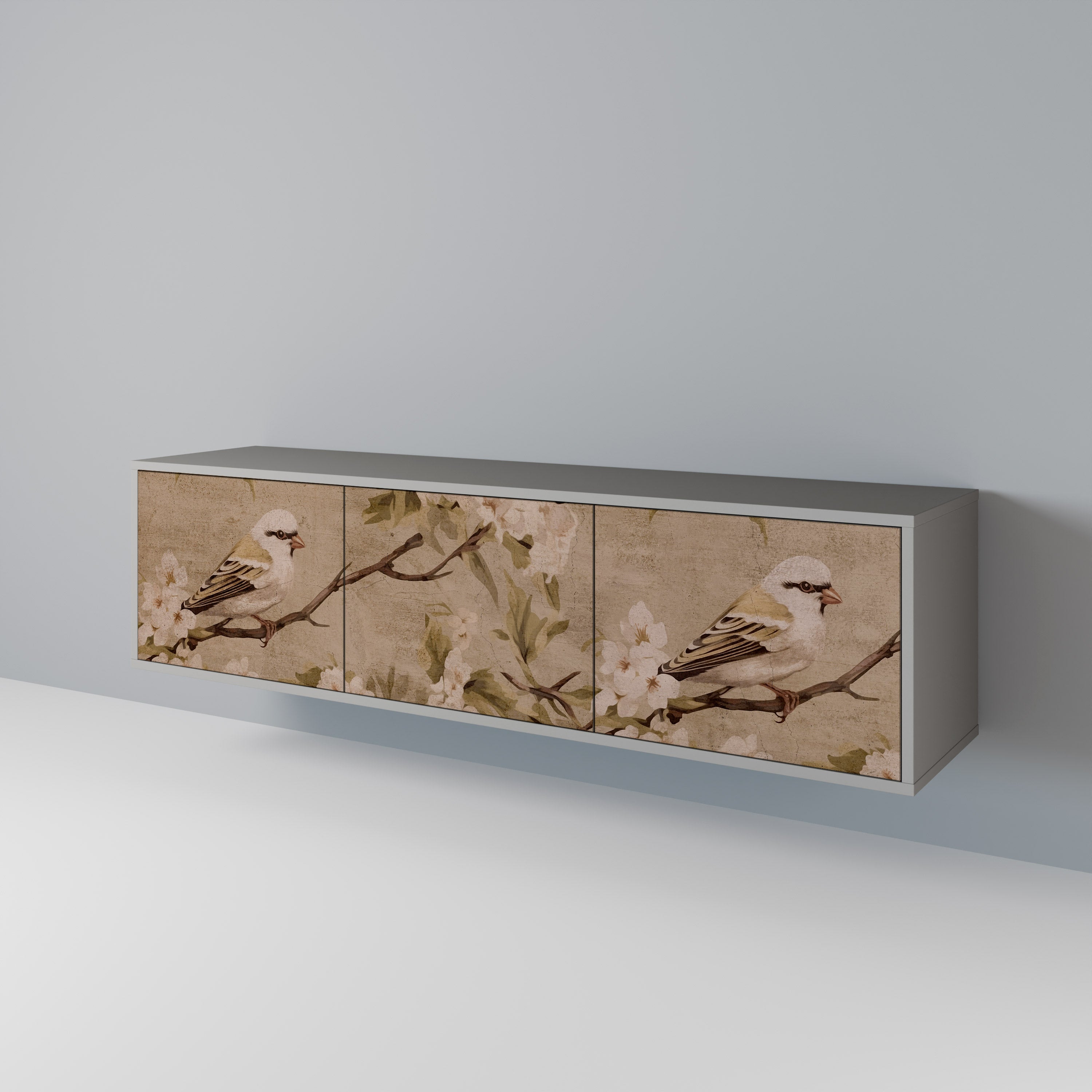 Meuble TV 3 portes PETAL DISTINGUISH, finition grise