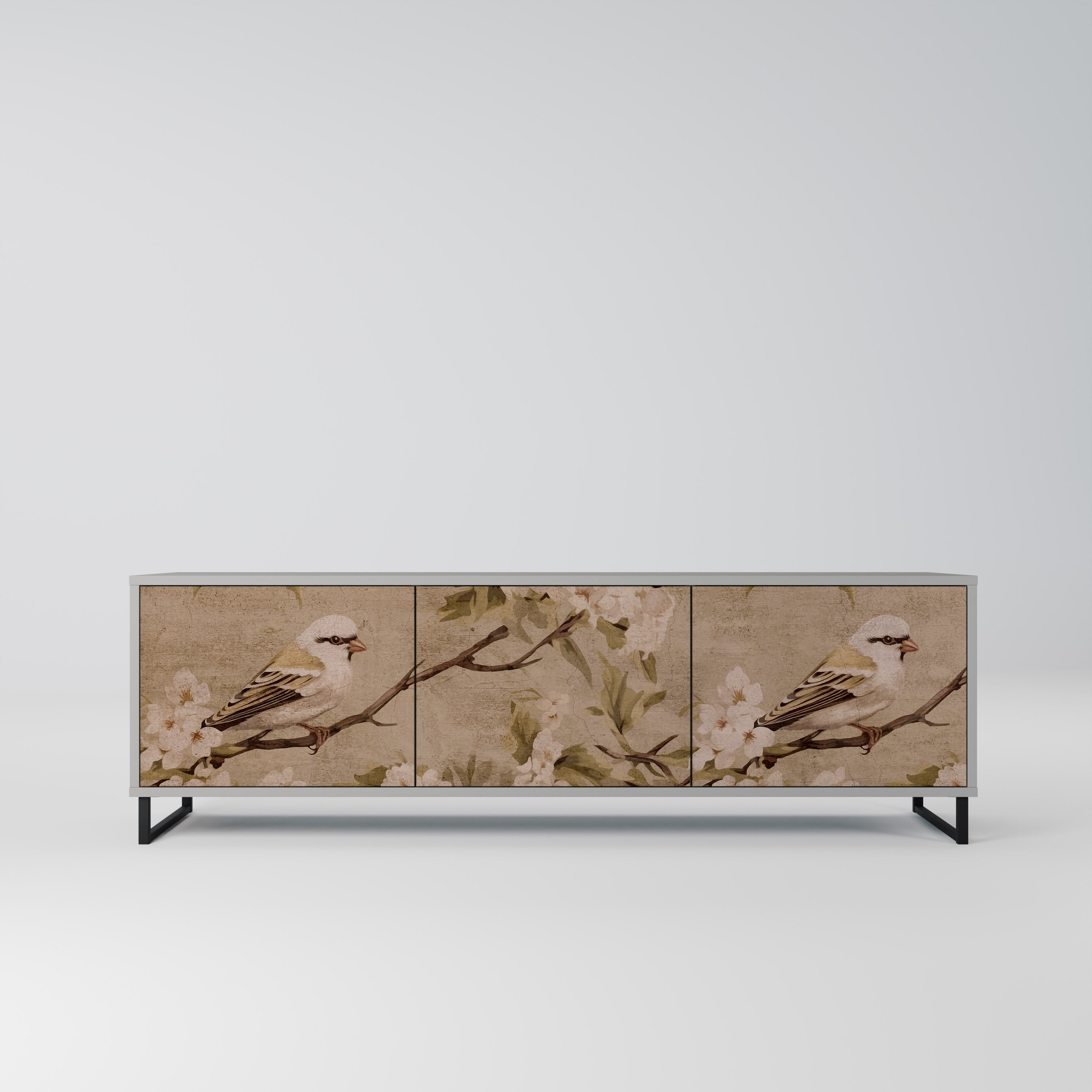 Meuble TV 3 portes PETAL DISTINGUISH, finition grise