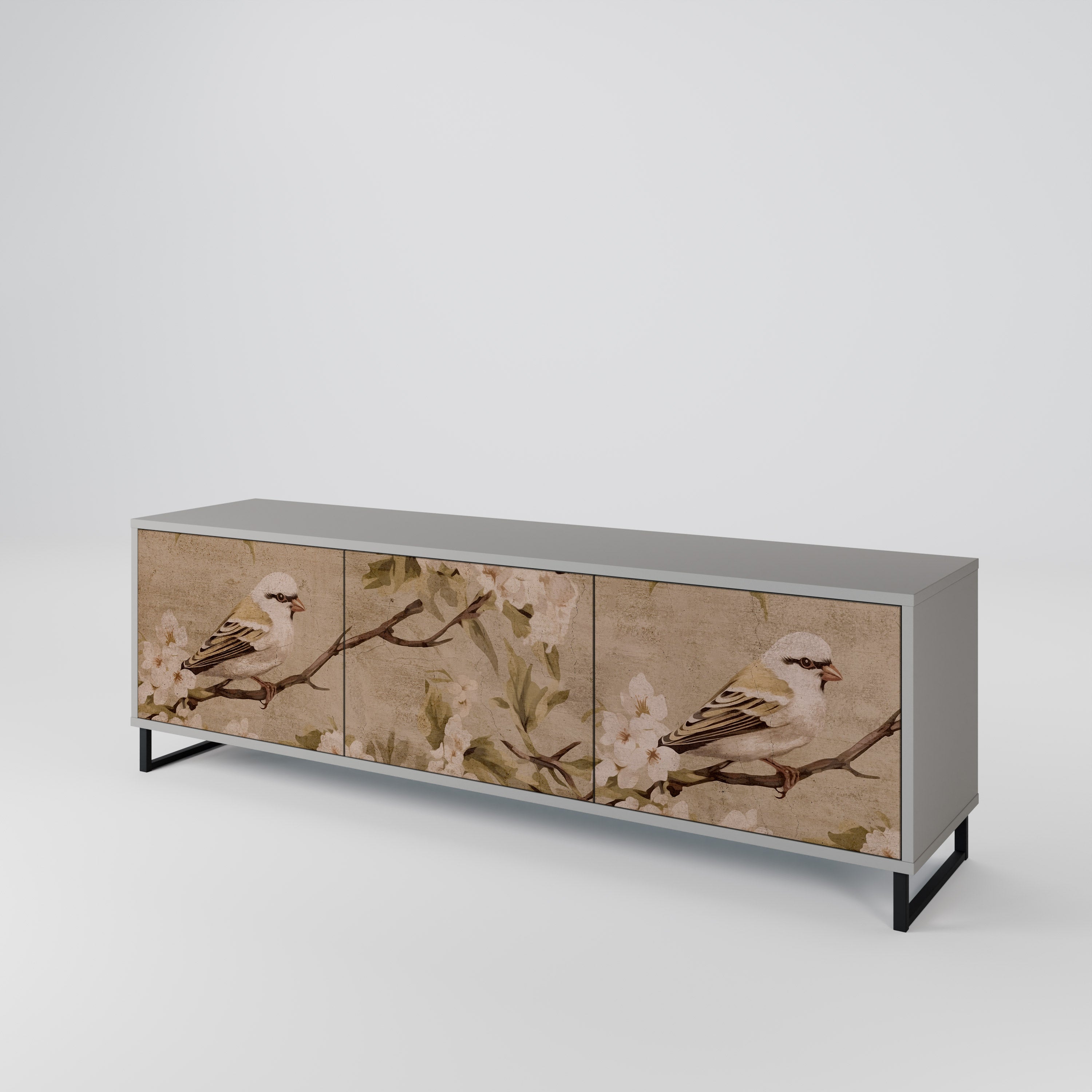 Meuble TV 3 portes PETAL DISTINGUISH, finition grise