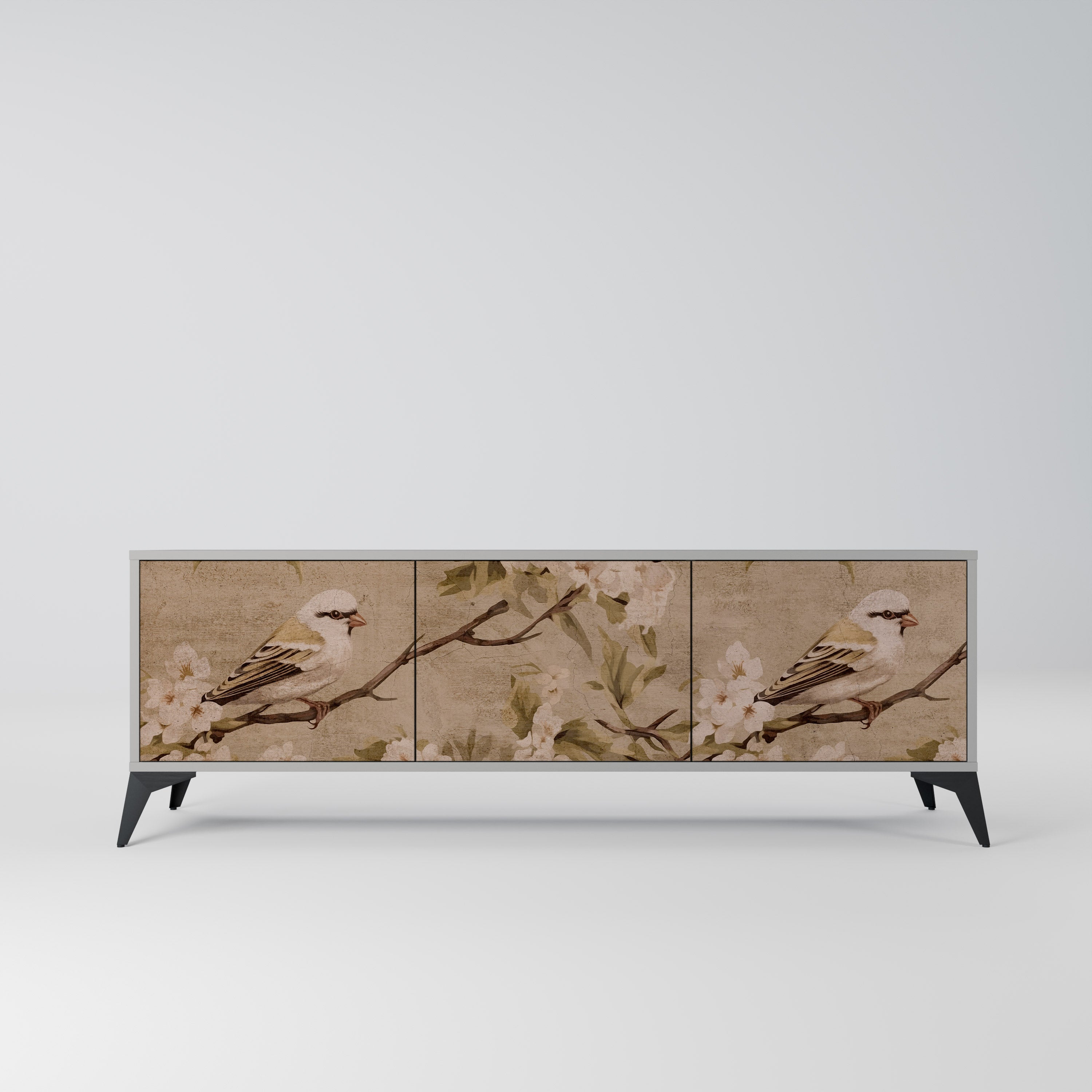 Meuble TV 3 portes PETAL DISTINGUISH, finition grise