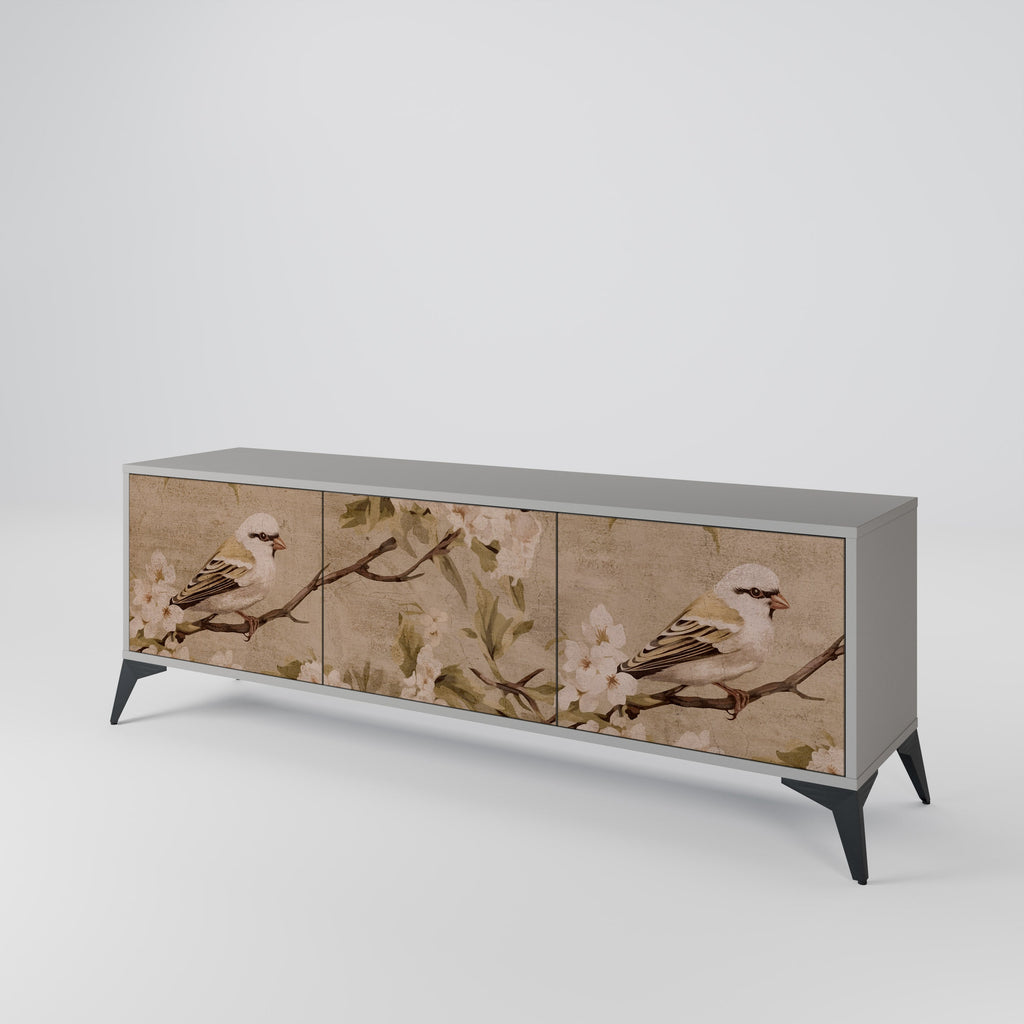 Meuble TV 3 portes PETAL DISTINGUISH, finition grise