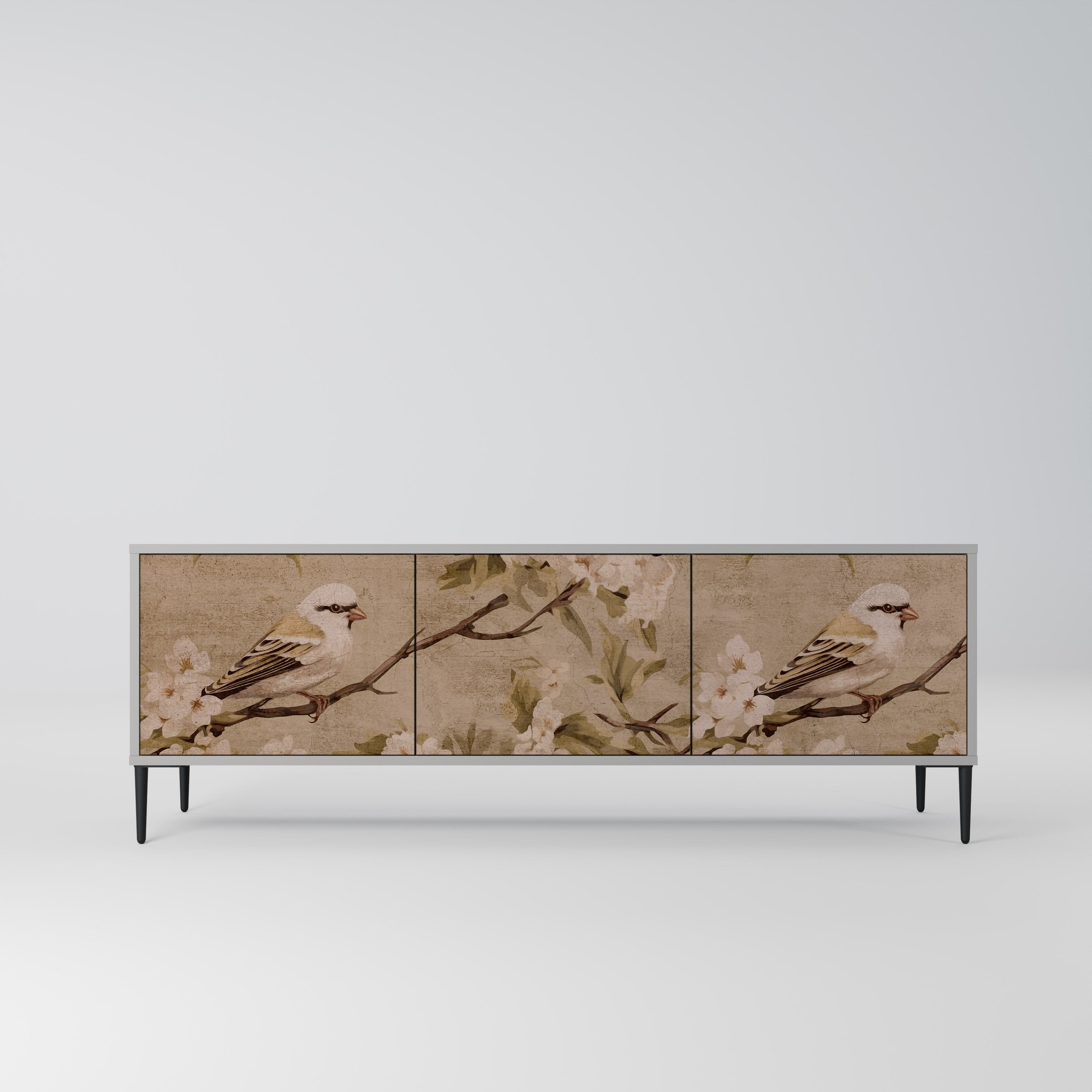 Meuble TV 3 portes PETAL DISTINGUISH, finition grise