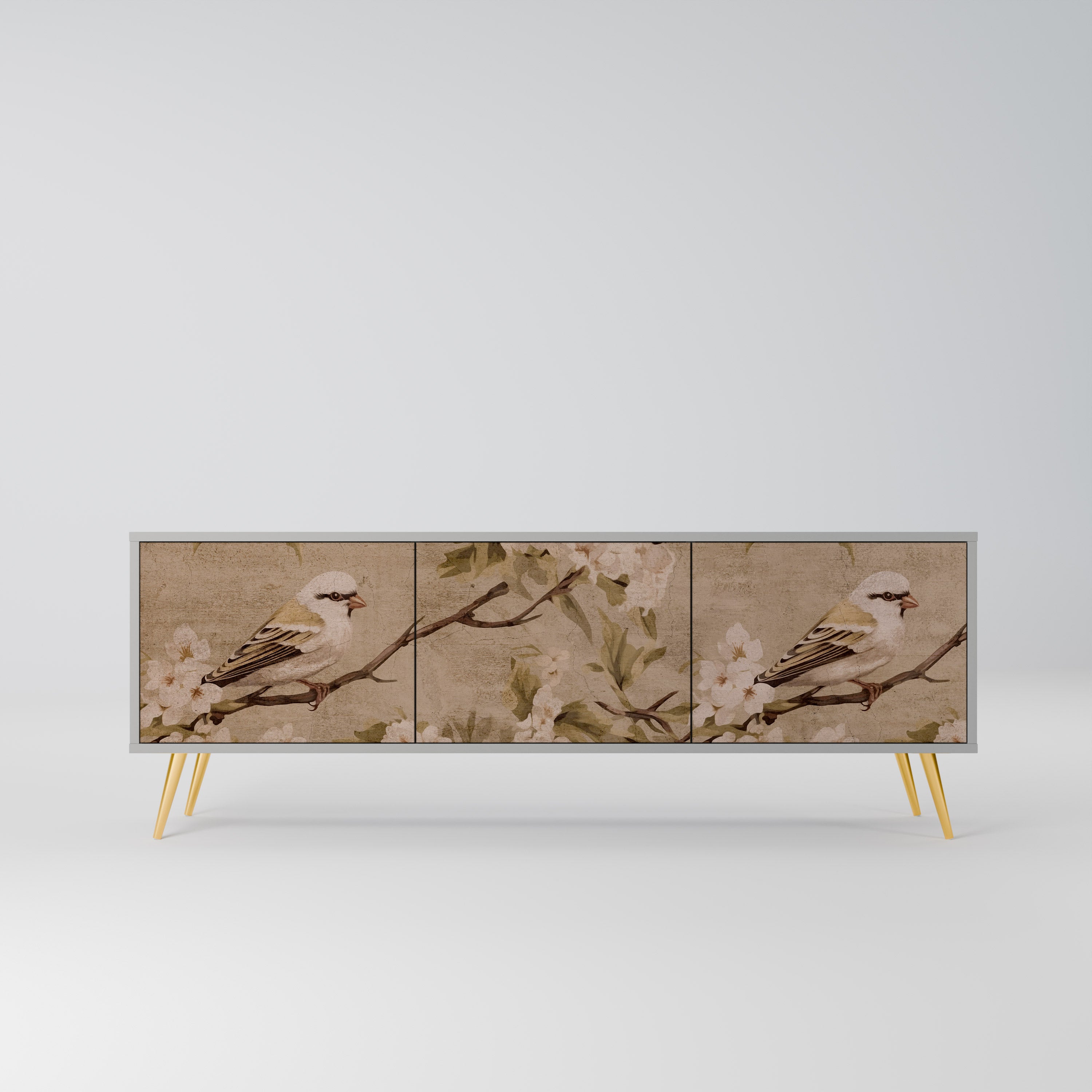 Meuble TV 3 portes PETAL DISTINGUISH, finition grise