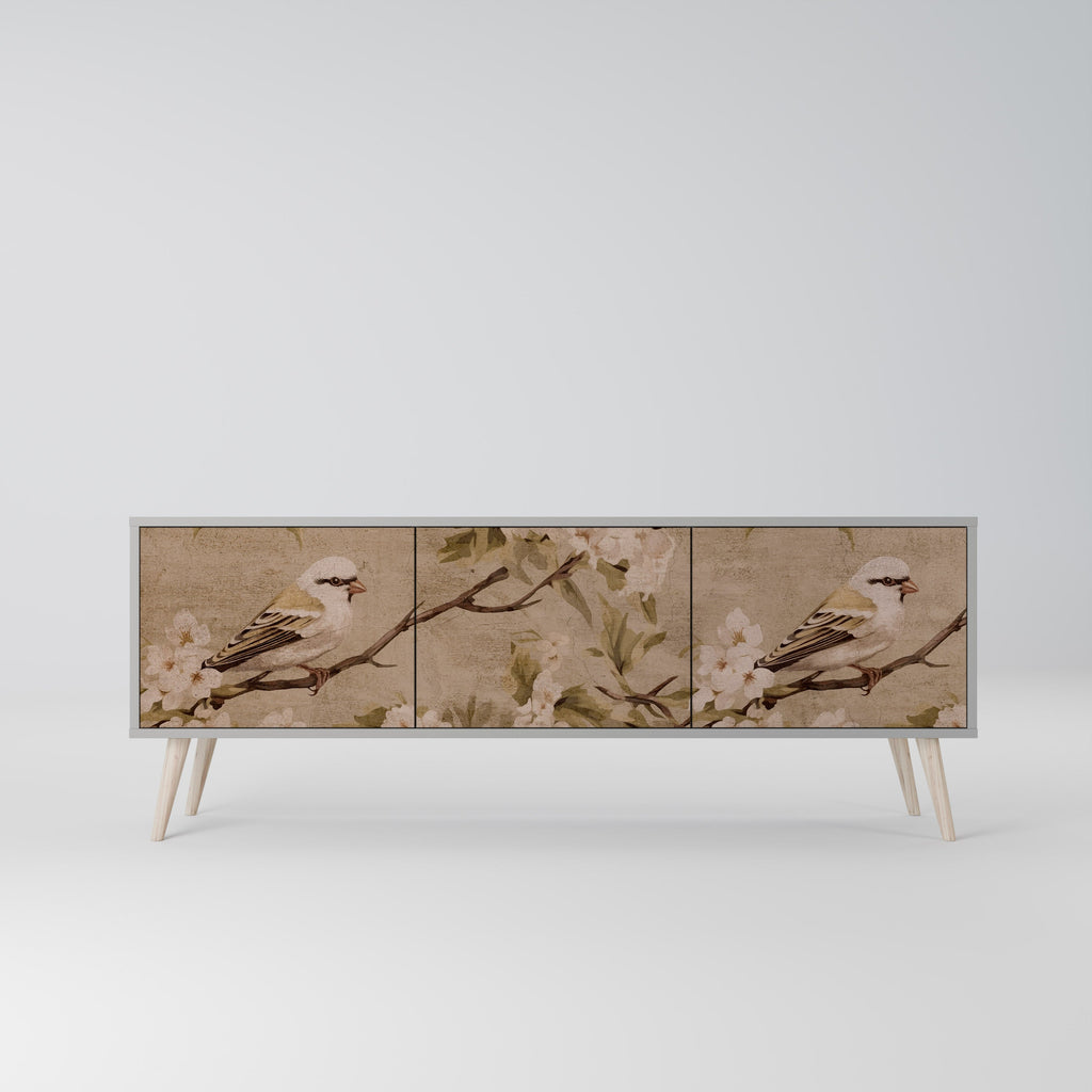 Meuble TV 3 portes PETAL DISTINGUISH, finition grise