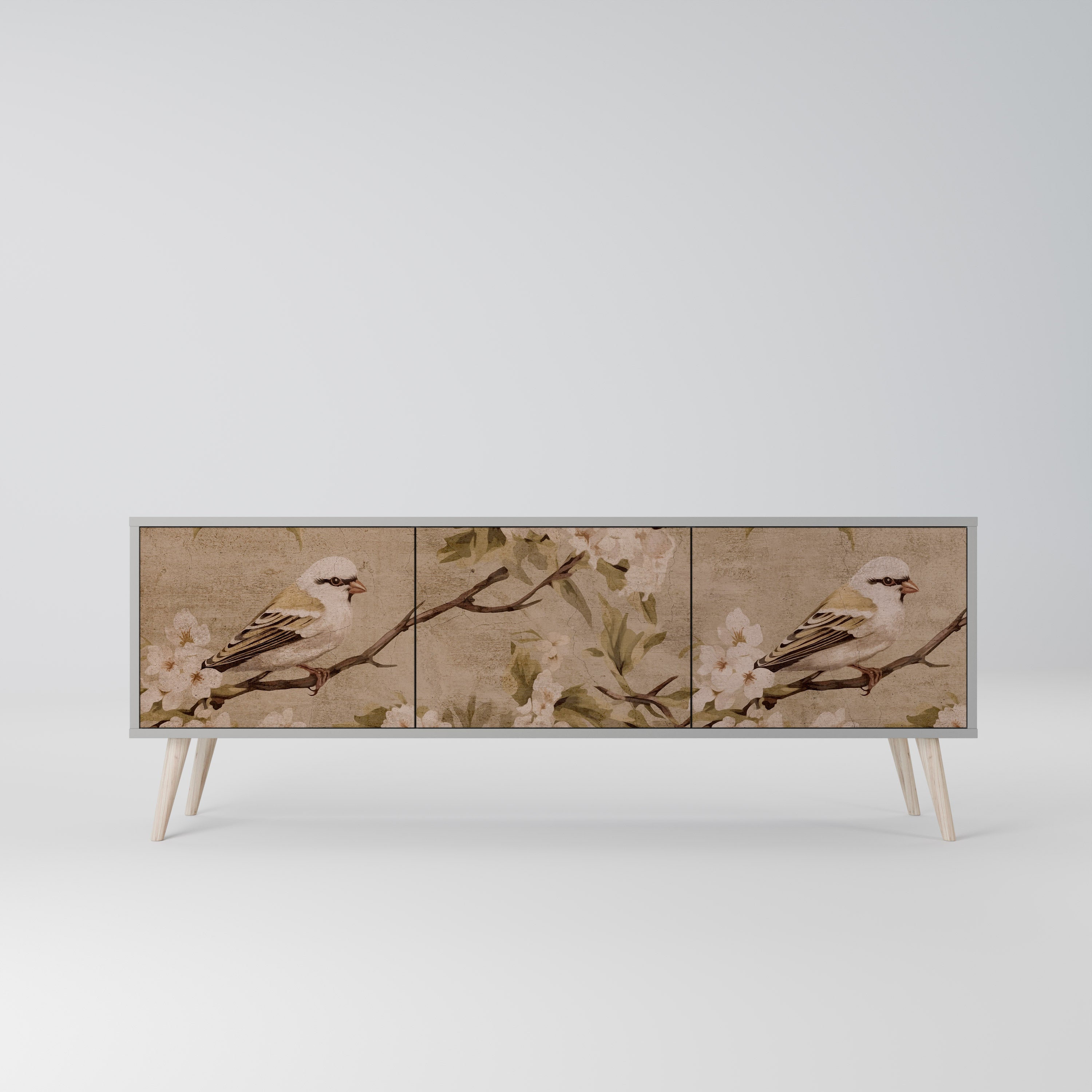 Meuble TV 3 portes PETAL DISTINGUISH, finition grise