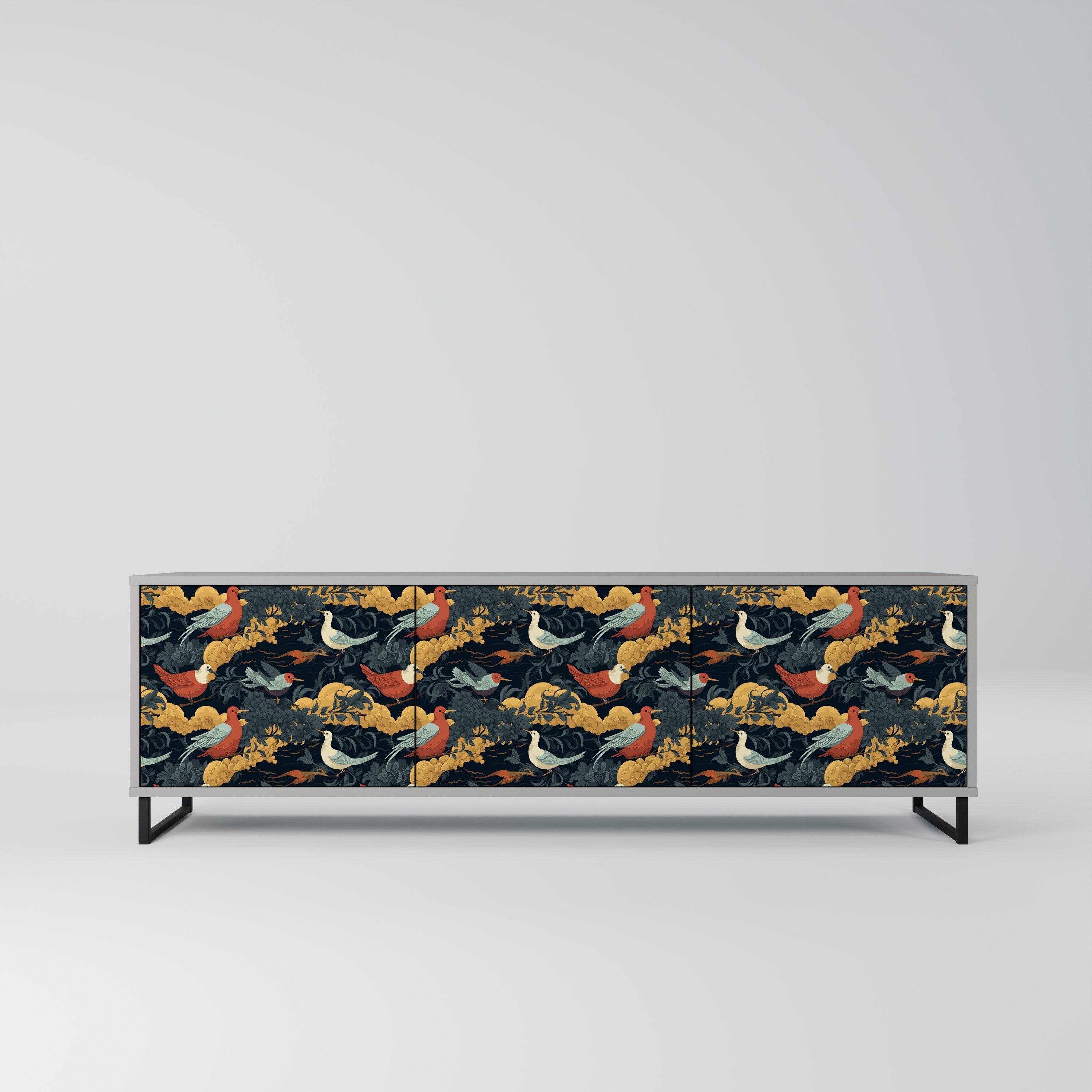 Meuble TV 3 portes FOWLY DAZE finition grise