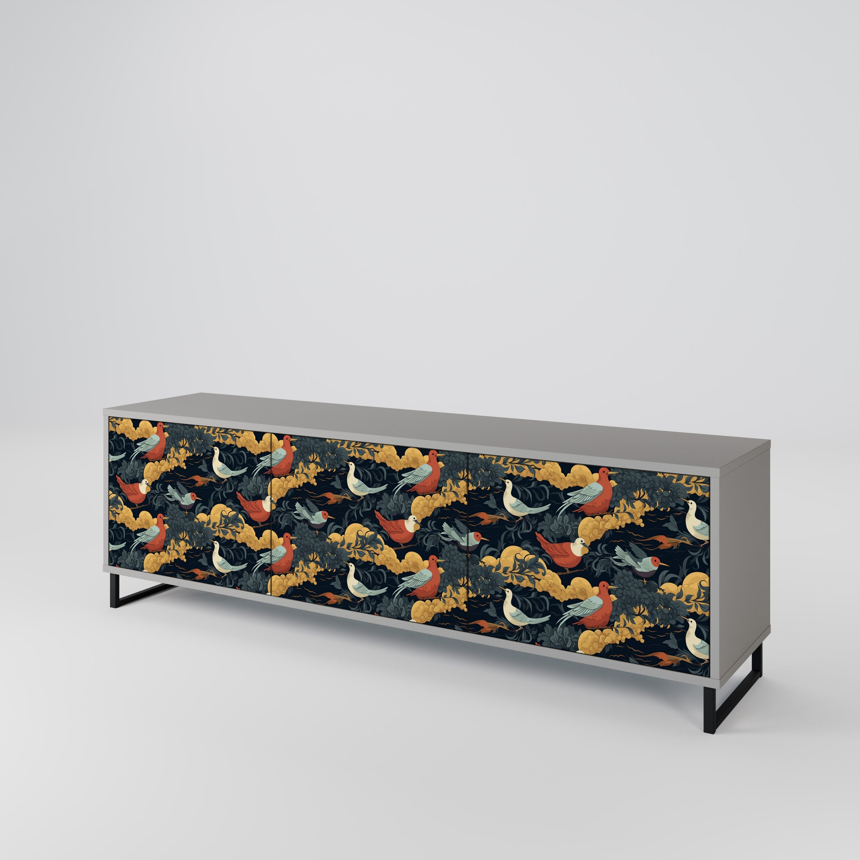 Meuble TV 3 portes FOWLY DAZE finition grise