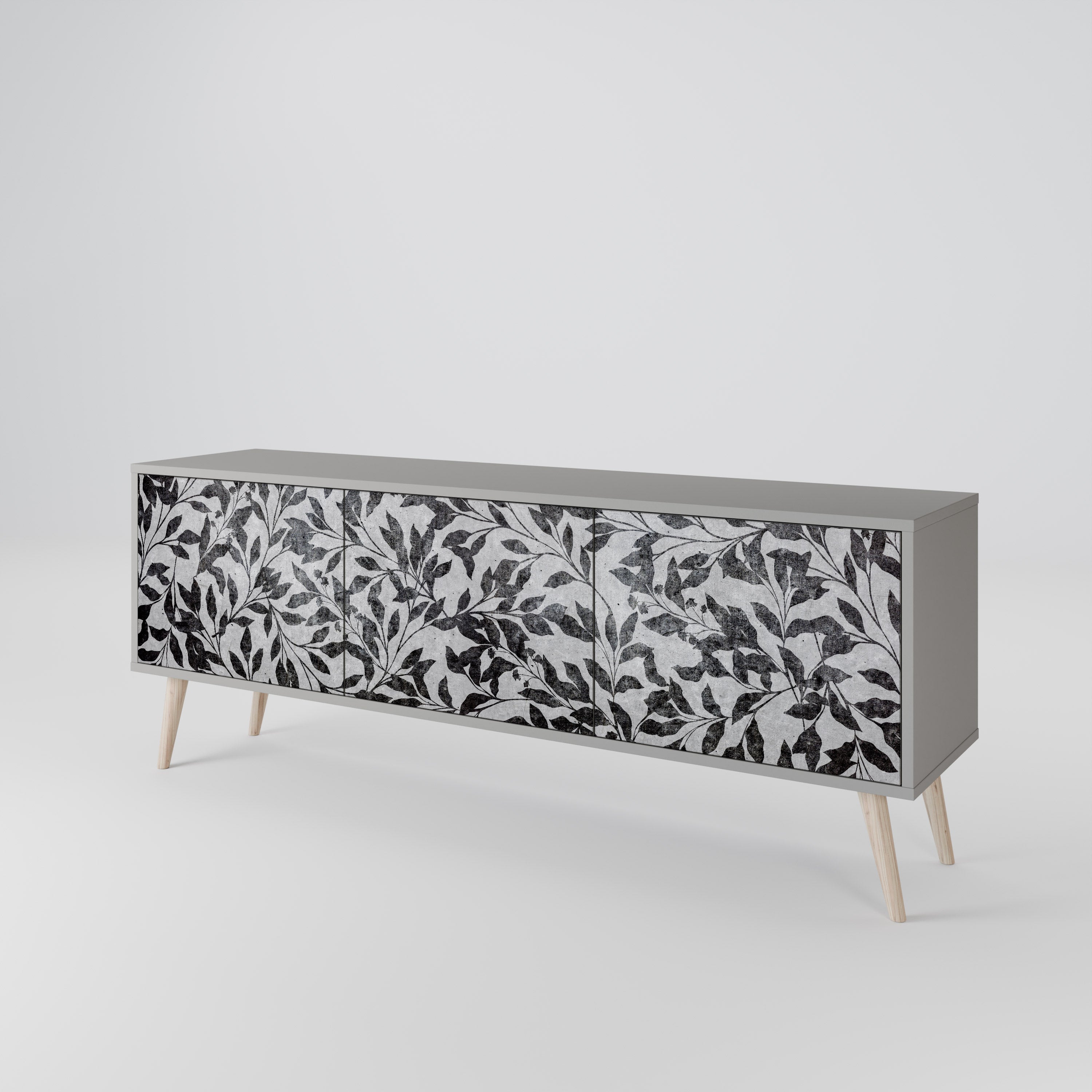 Meuble TV 3 portes CHARCOAL SPROUT, finition grise