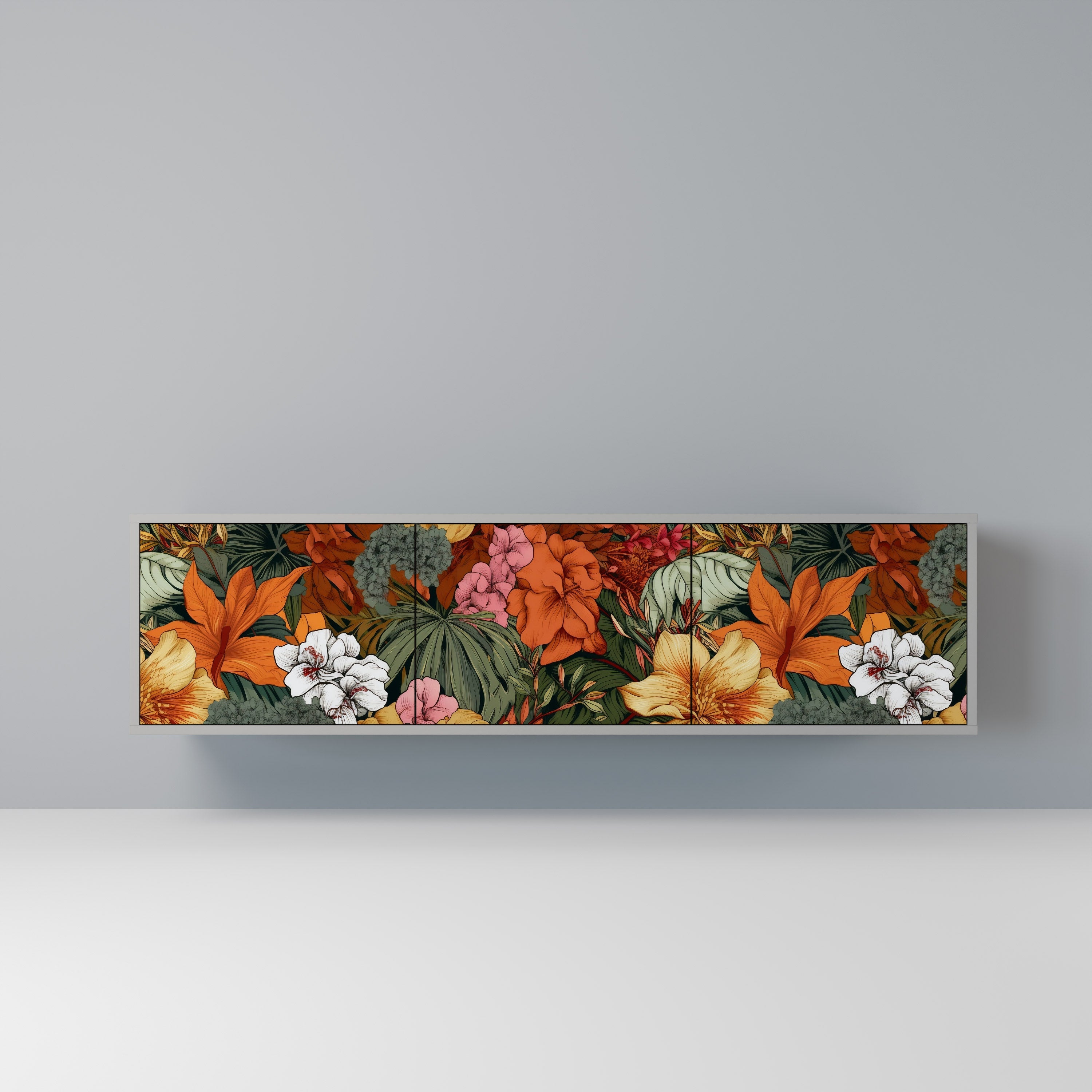 Meuble TV 3 portes RADIANT FLORA finition grise