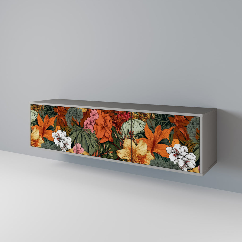 Meuble TV 3 portes RADIANT FLORA finition grise