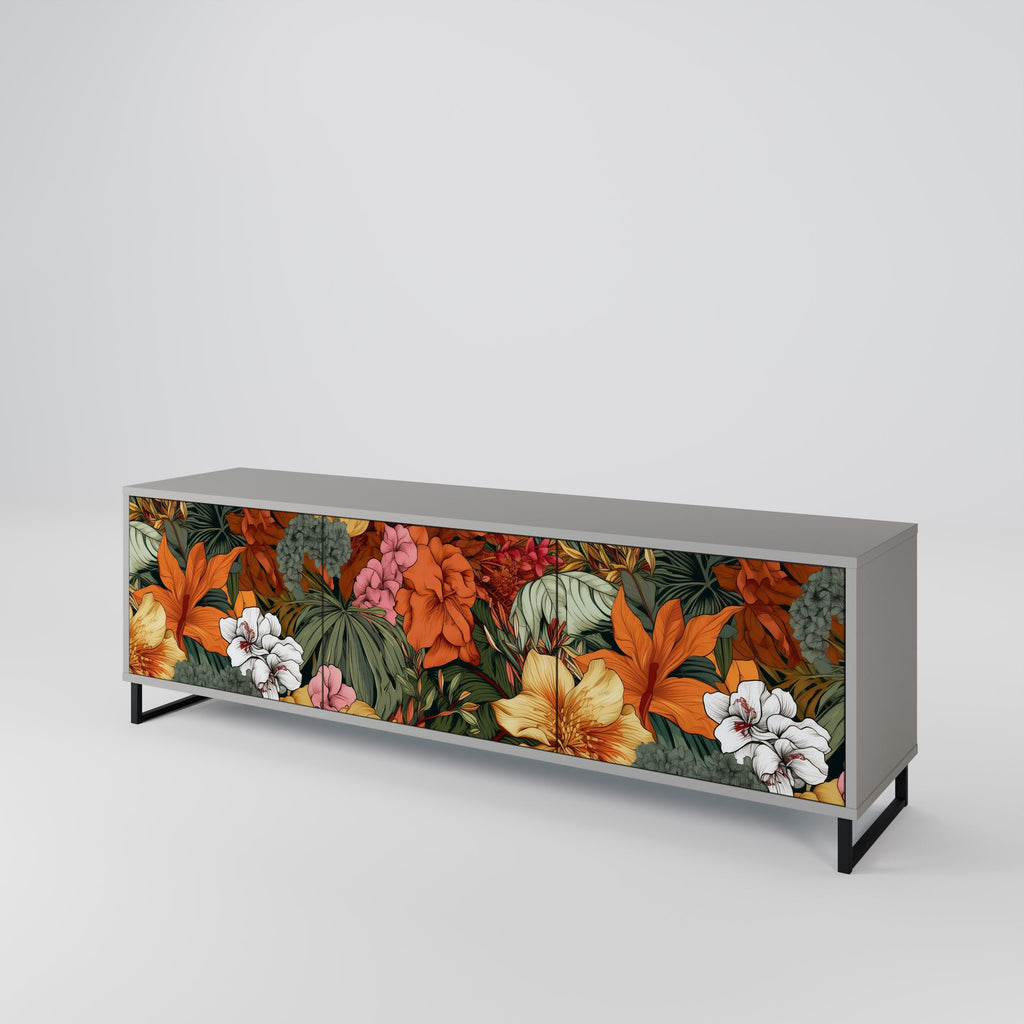 Meuble TV 3 portes RADIANT FLORA finition grise