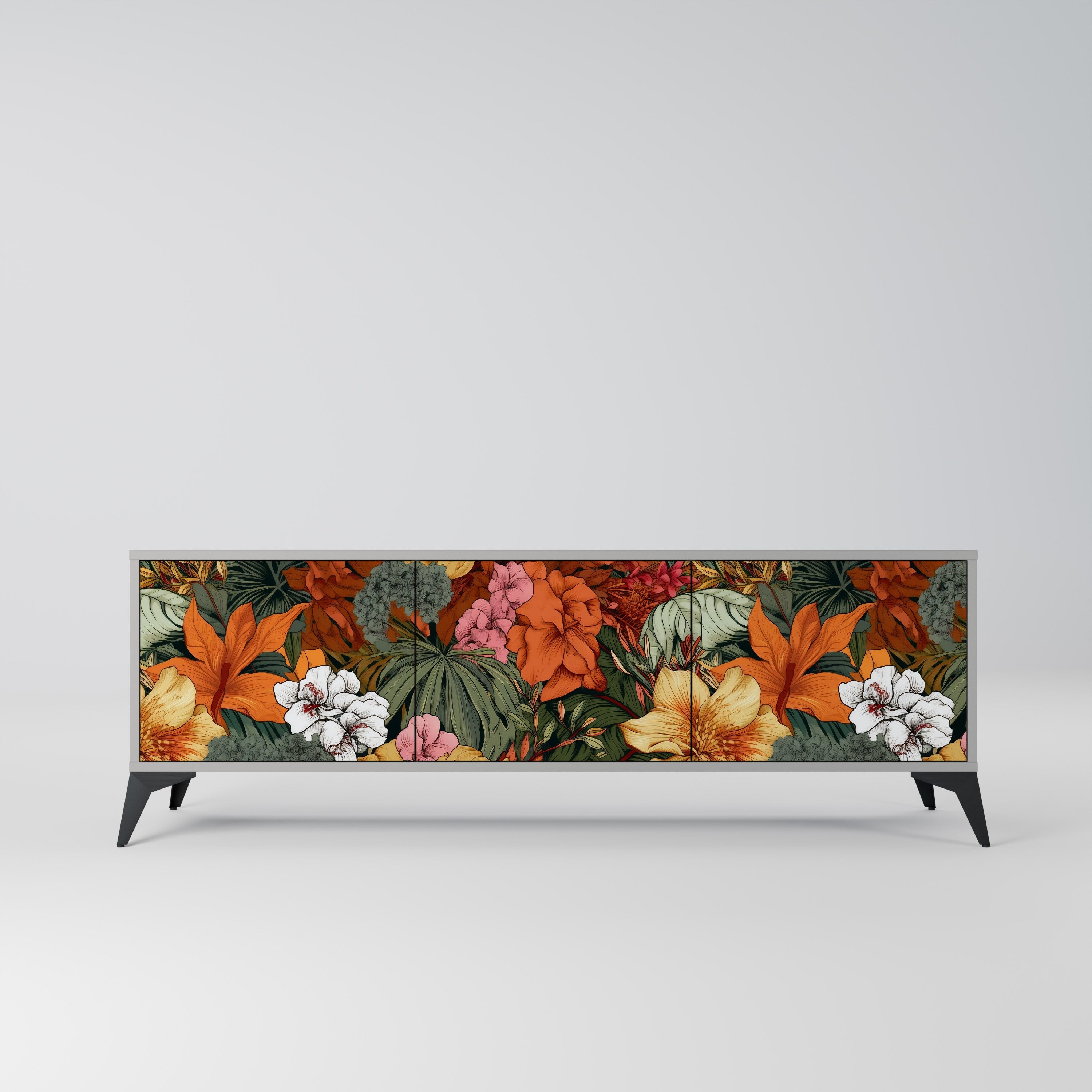 Meuble TV 3 portes RADIANT FLORA finition grise