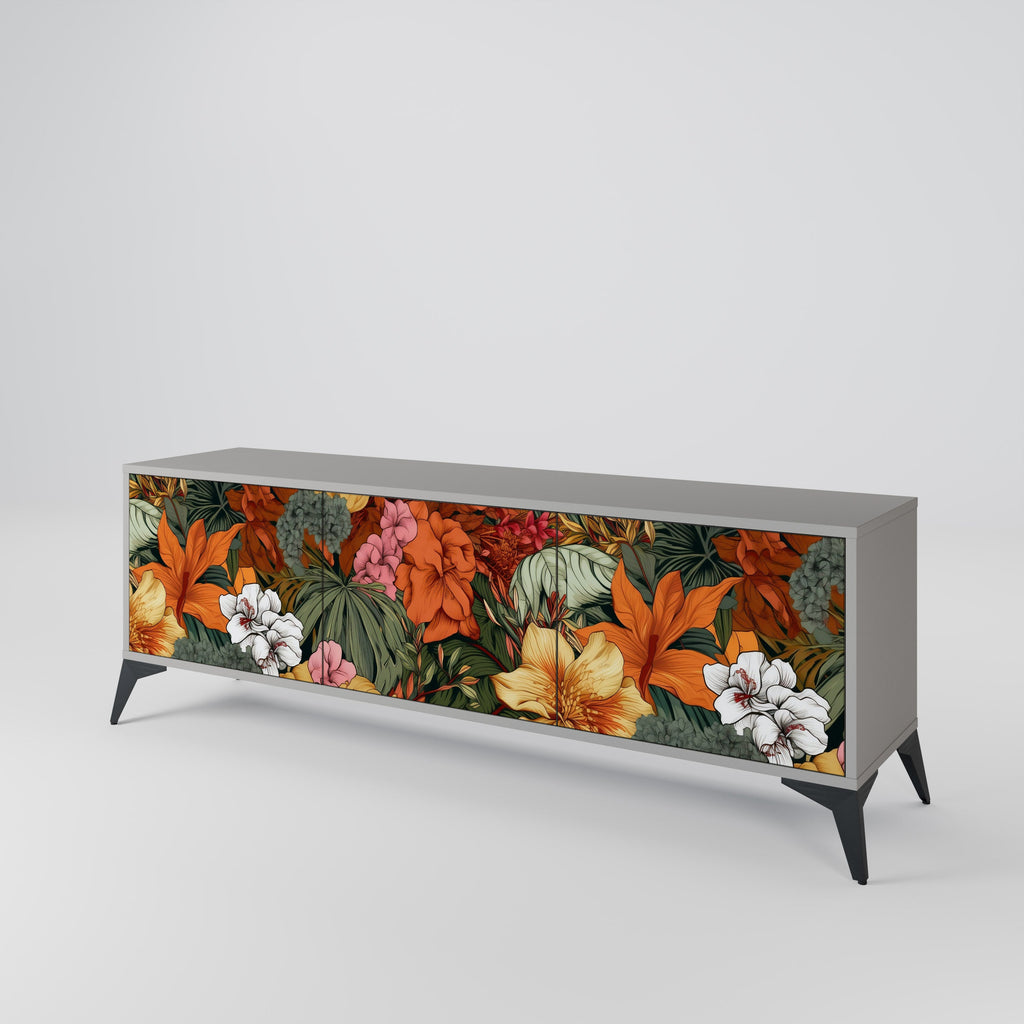 Meuble TV 3 portes RADIANT FLORA finition grise