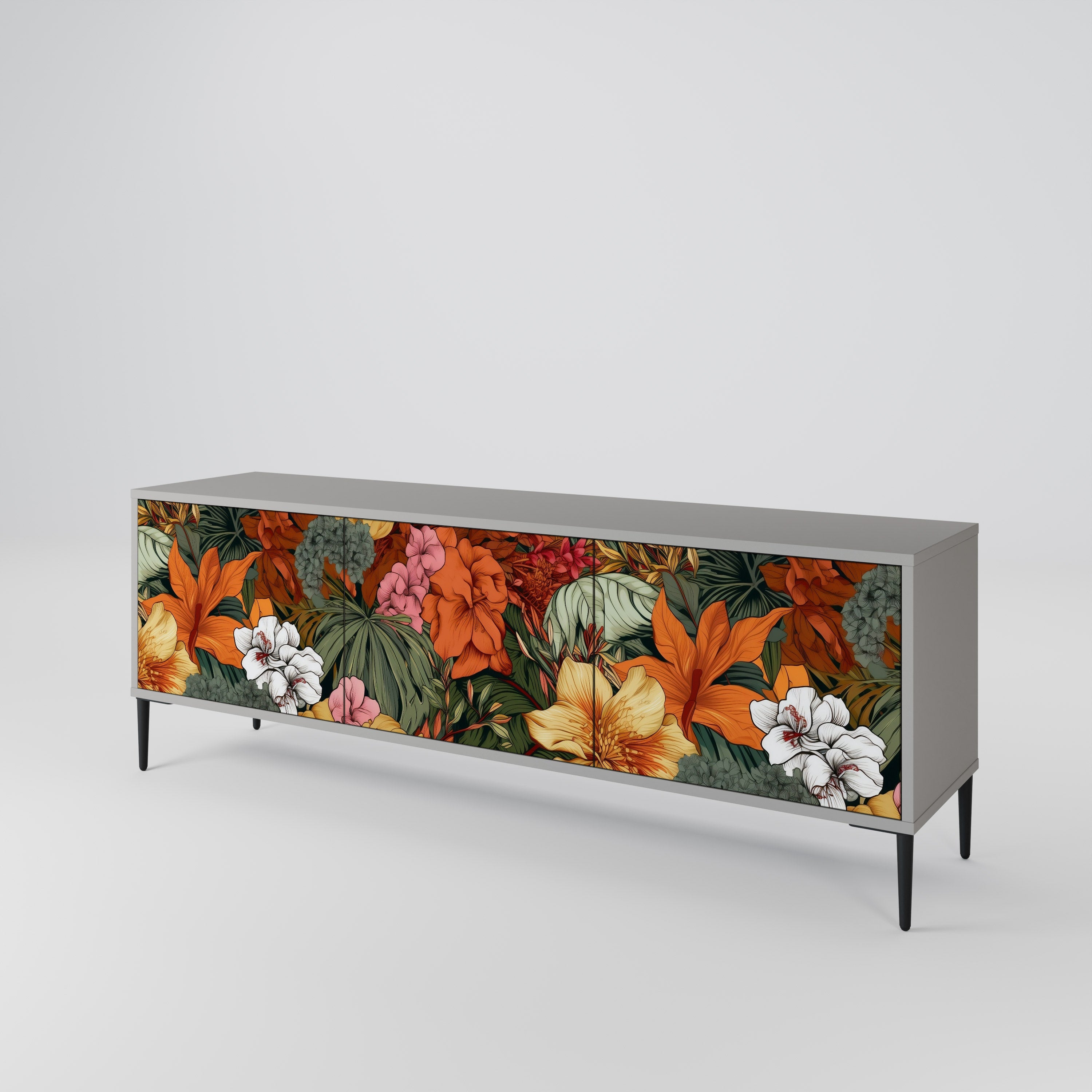 Meuble TV 3 portes RADIANT FLORA finition grise