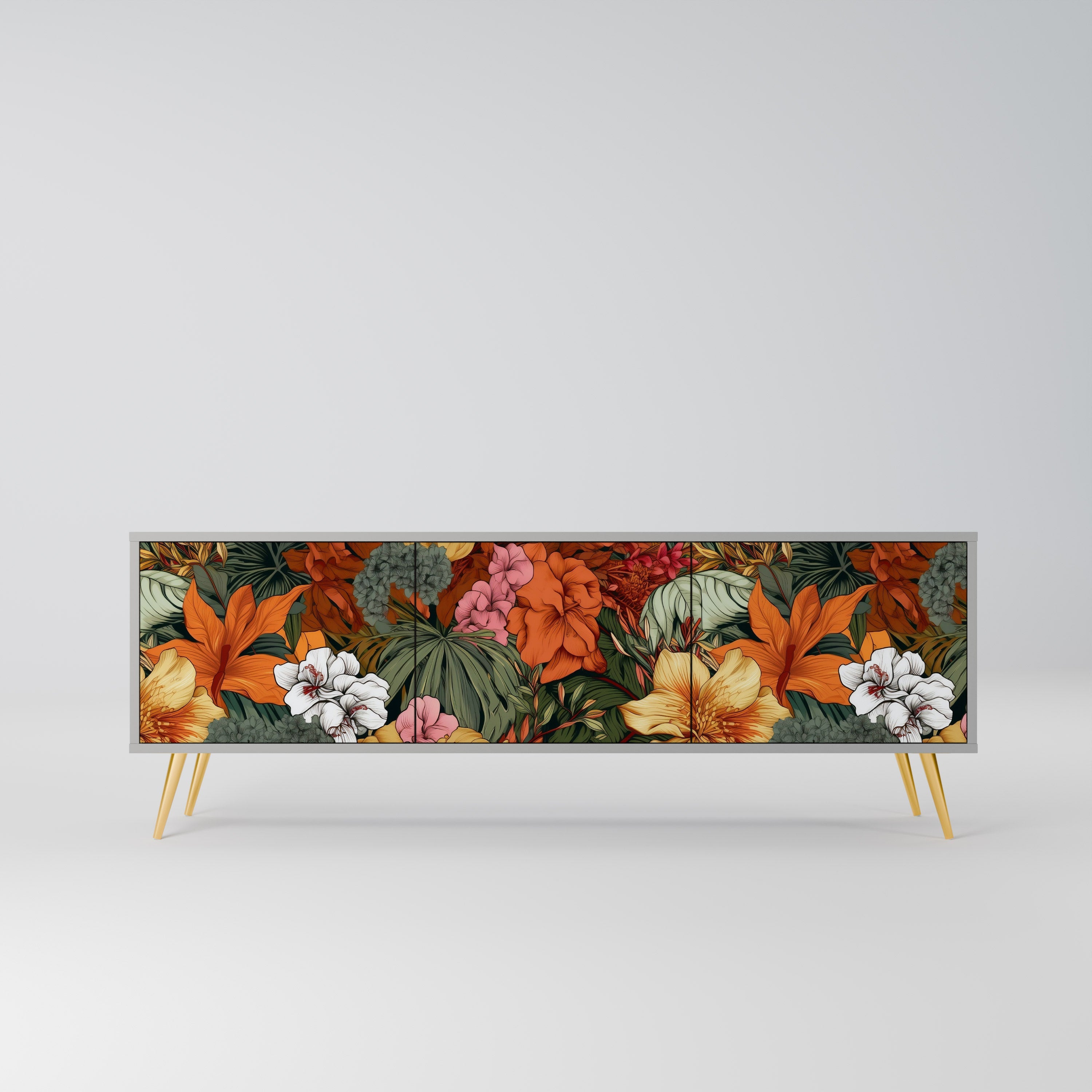 Meuble TV 3 portes RADIANT FLORA finition grise