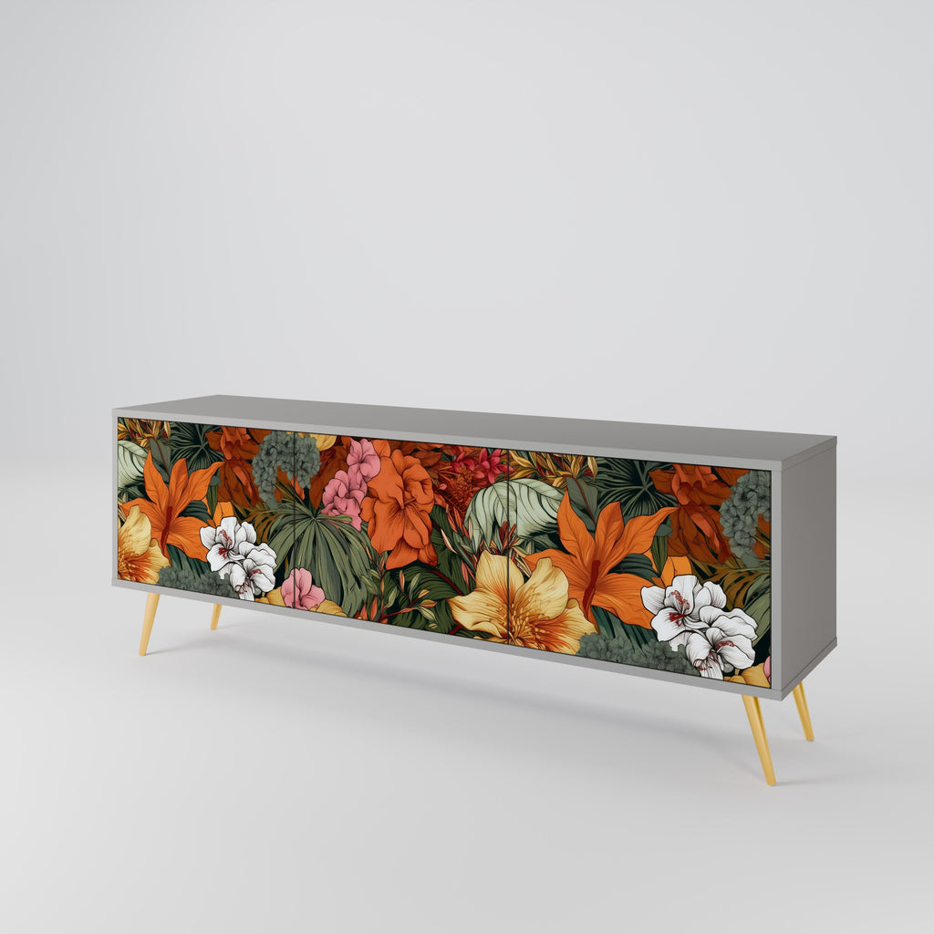 Meuble TV 3 portes RADIANT FLORA finition grise