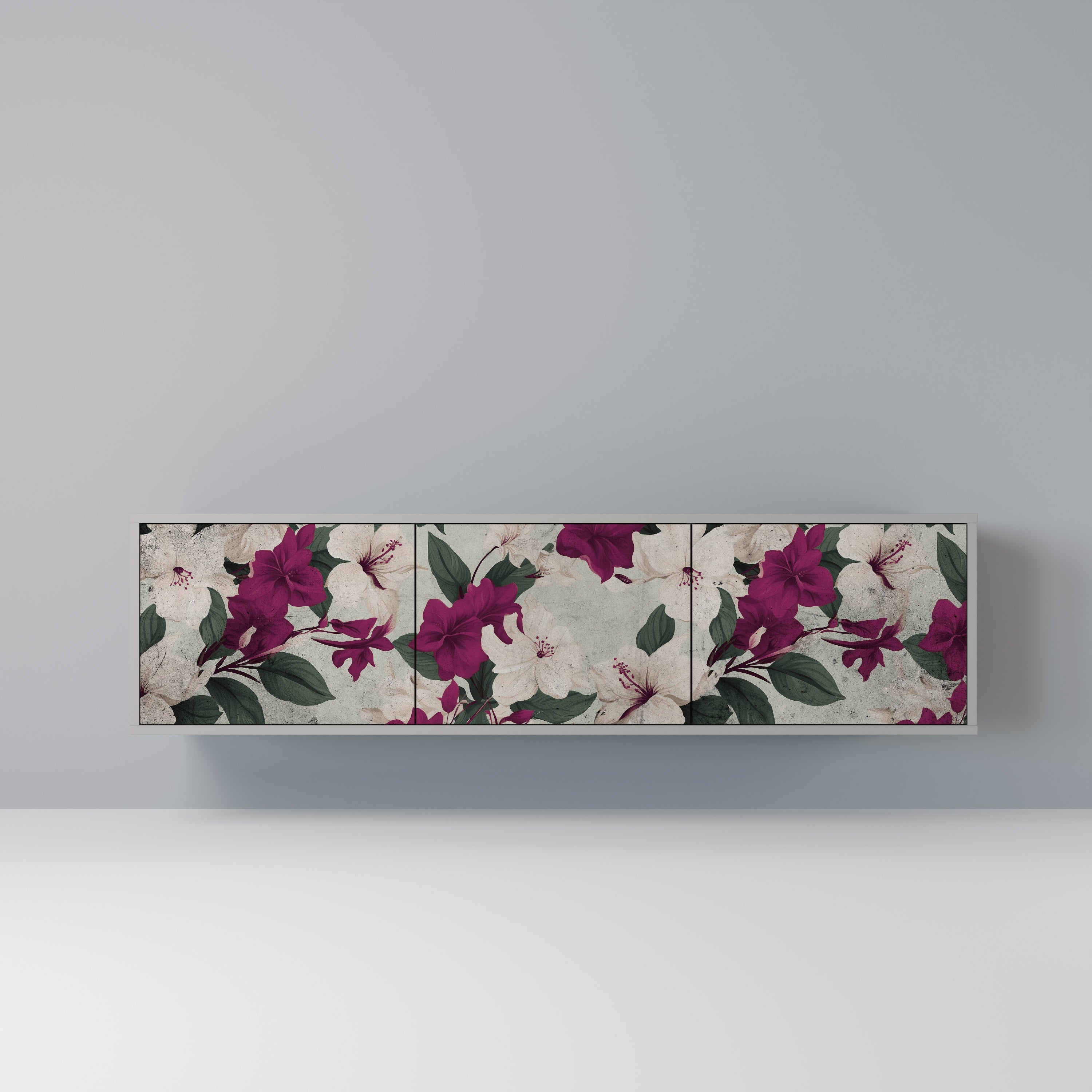 Meuble TV 3 portes FLOWERET DREAM finition grise