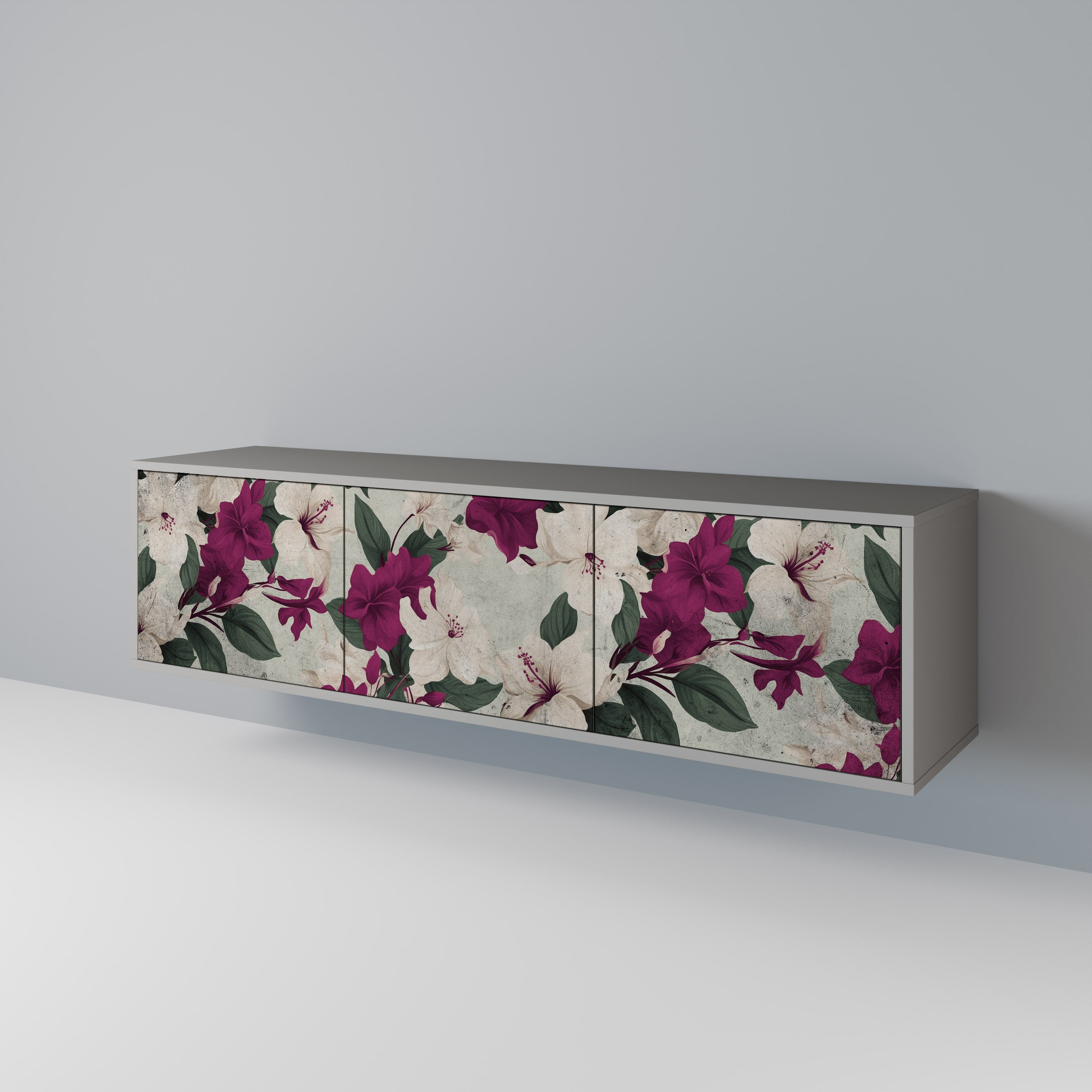 Meuble TV 3 portes FLOWERET DREAM finition grise