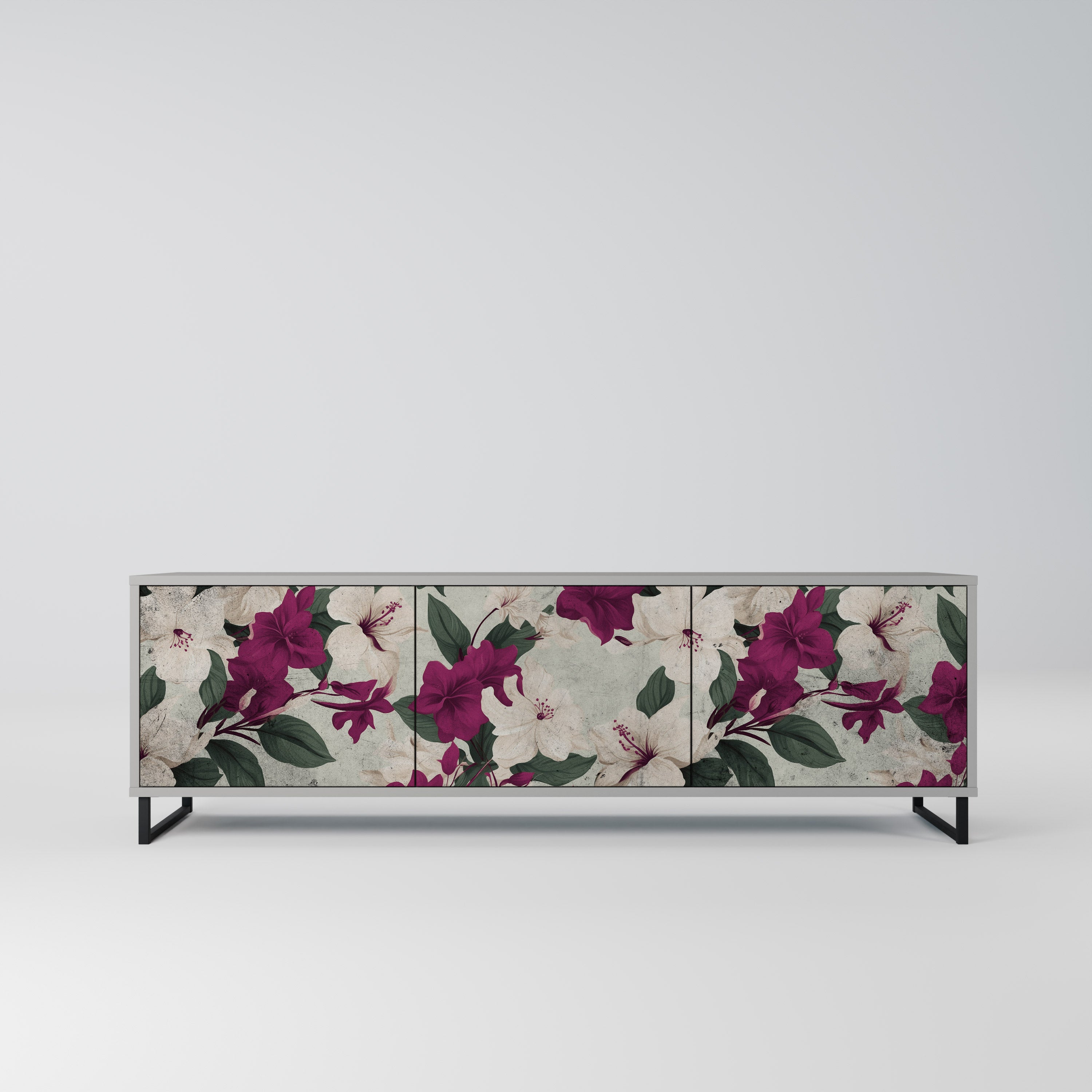 Meuble TV 3 portes FLOWERET DREAM finition grise