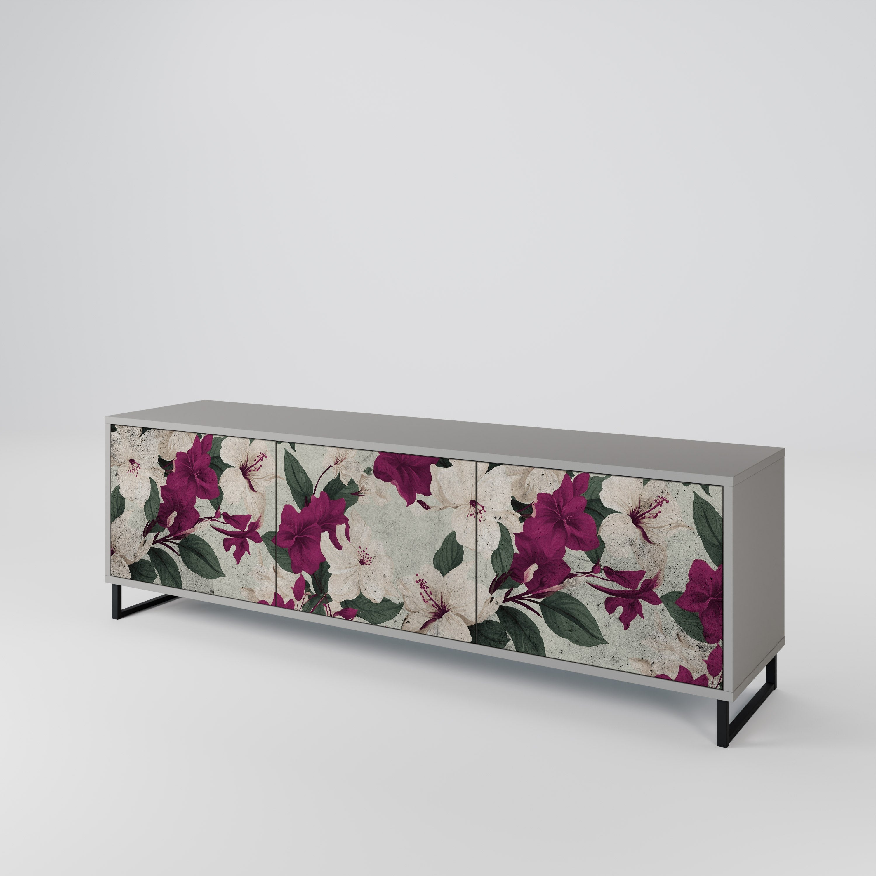 Meuble TV 3 portes FLOWERET DREAM finition grise