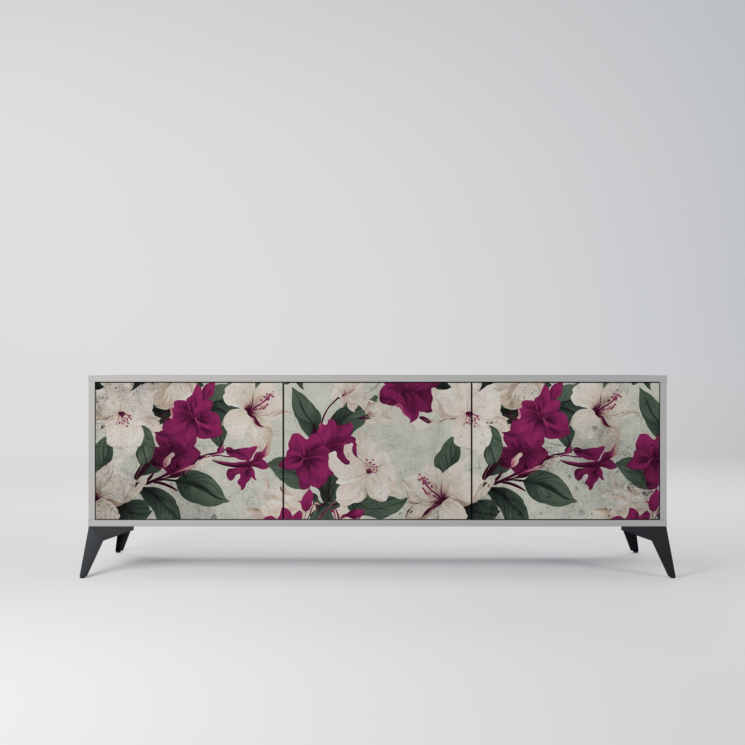 Meuble TV 3 portes FLOWERET DREAM finition grise