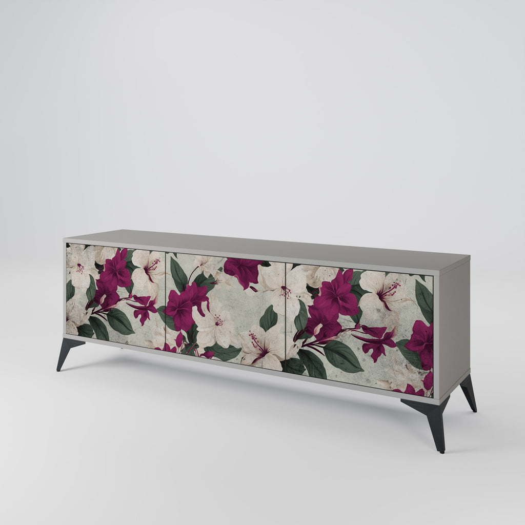 Meuble TV 3 portes FLOWERET DREAM finition grise