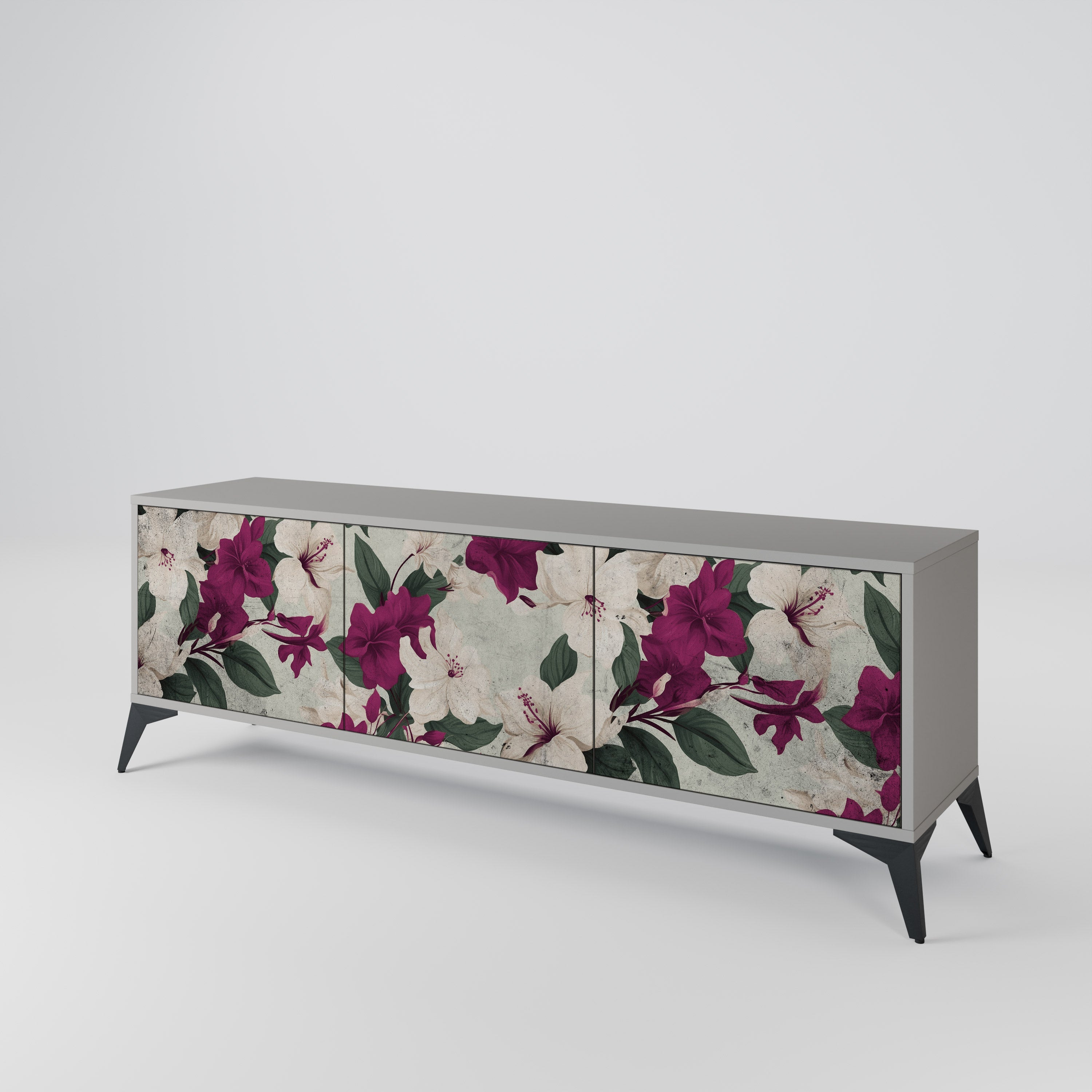 Meuble TV 3 portes FLOWERET DREAM finition grise