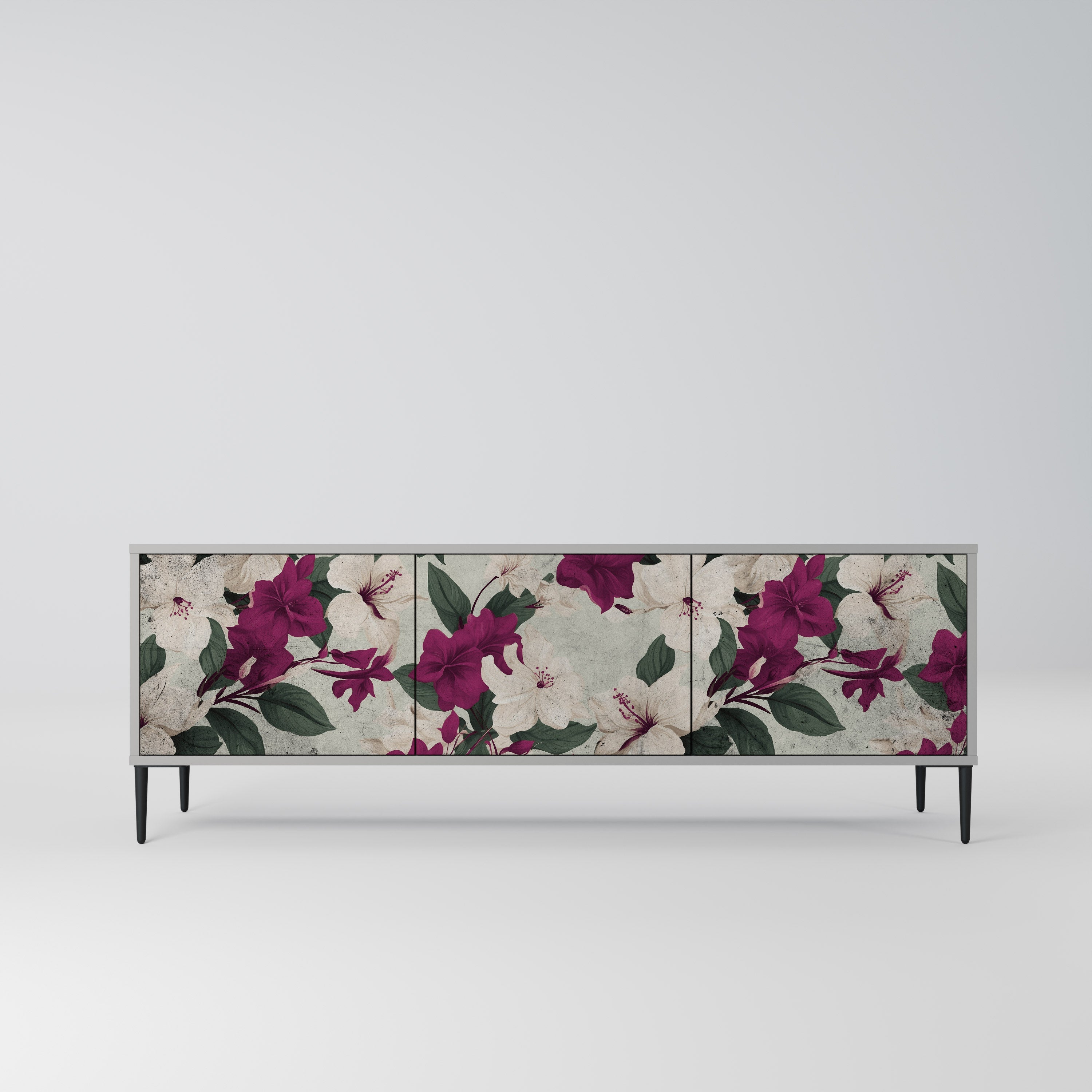 Meuble TV 3 portes FLOWERET DREAM finition grise