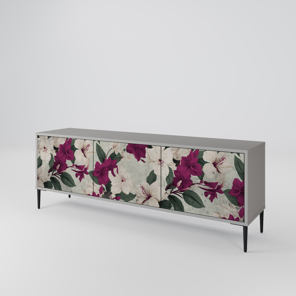 Meuble TV 3 portes FLOWERET DREAM finition grise