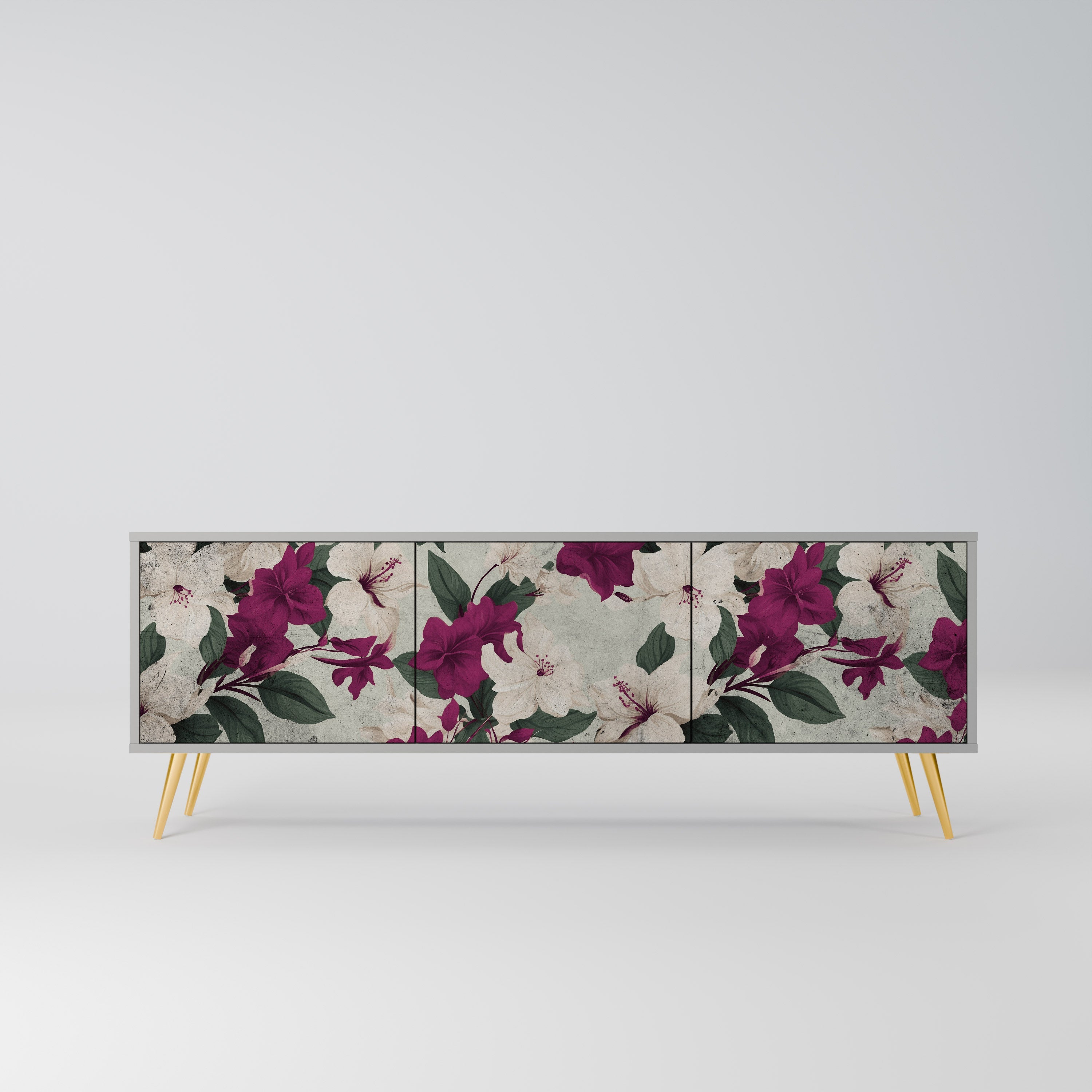 Meuble TV 3 portes FLOWERET DREAM finition grise