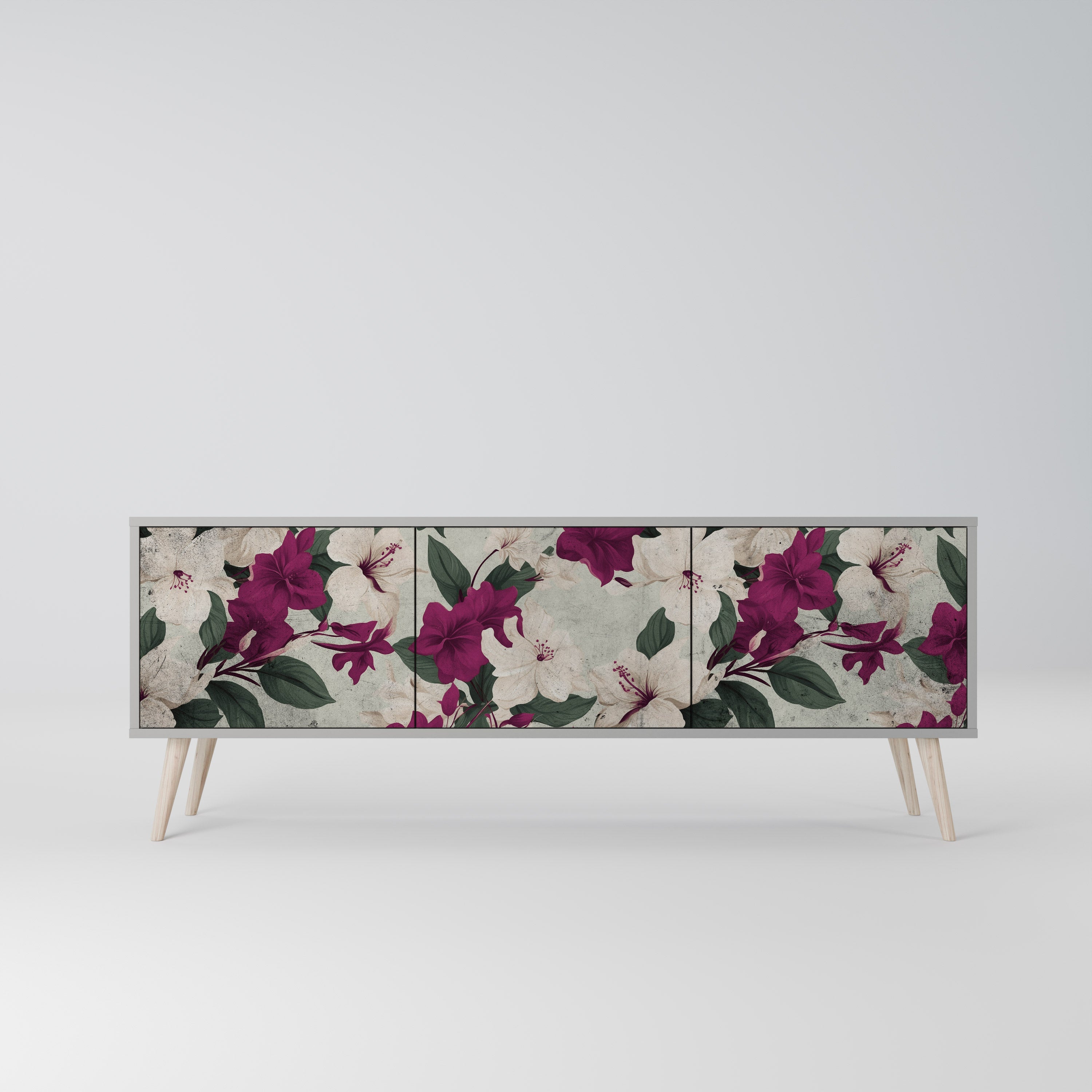 Meuble TV 3 portes FLOWERET DREAM finition grise