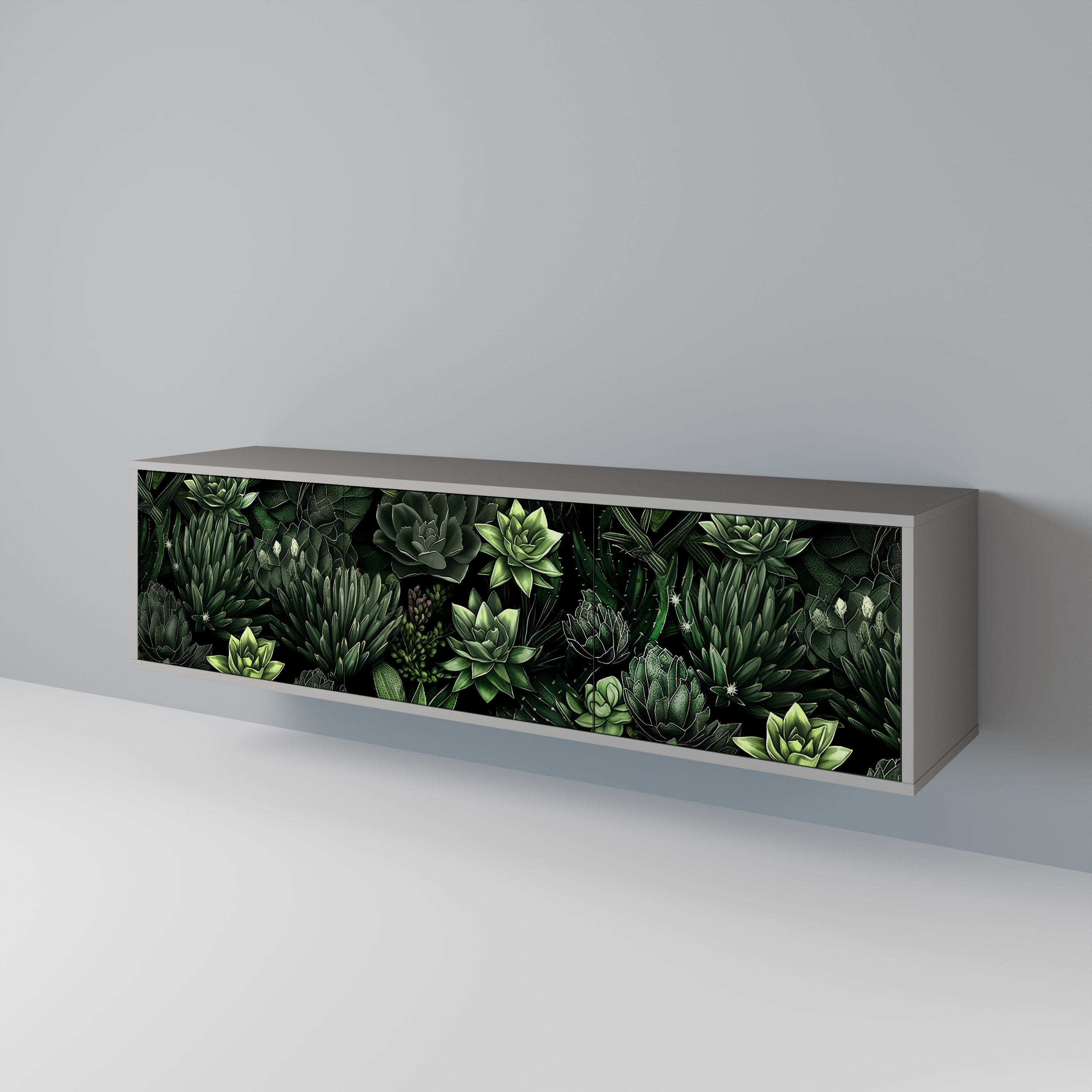 Meuble TV 3 portes SUCCULENT JUNGLE, finition grise