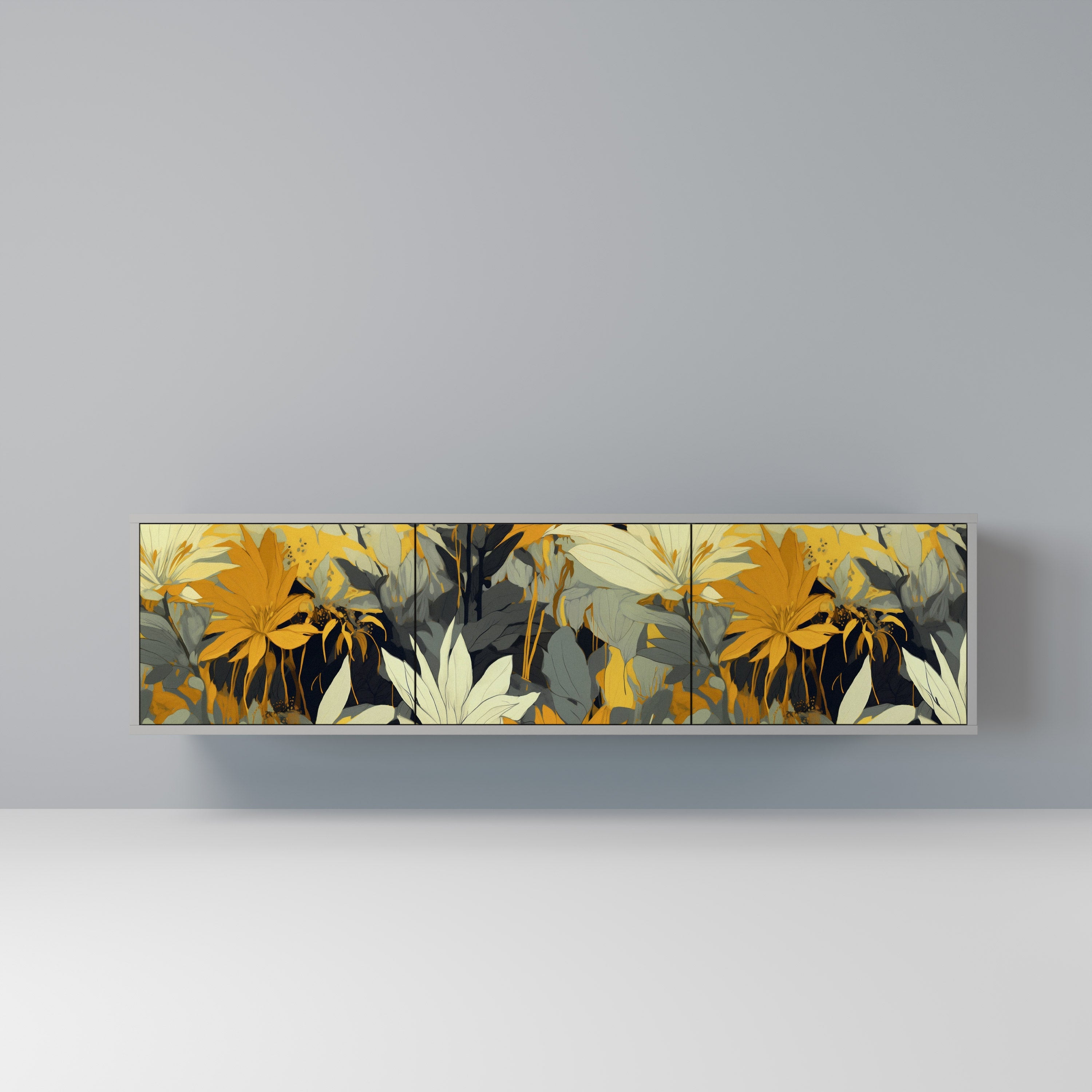 Meuble TV 3 portes SUNKISSED LILY, finition grise