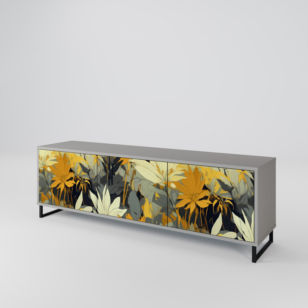 Meuble TV 3 portes SUNKISSED LILY, finition grise