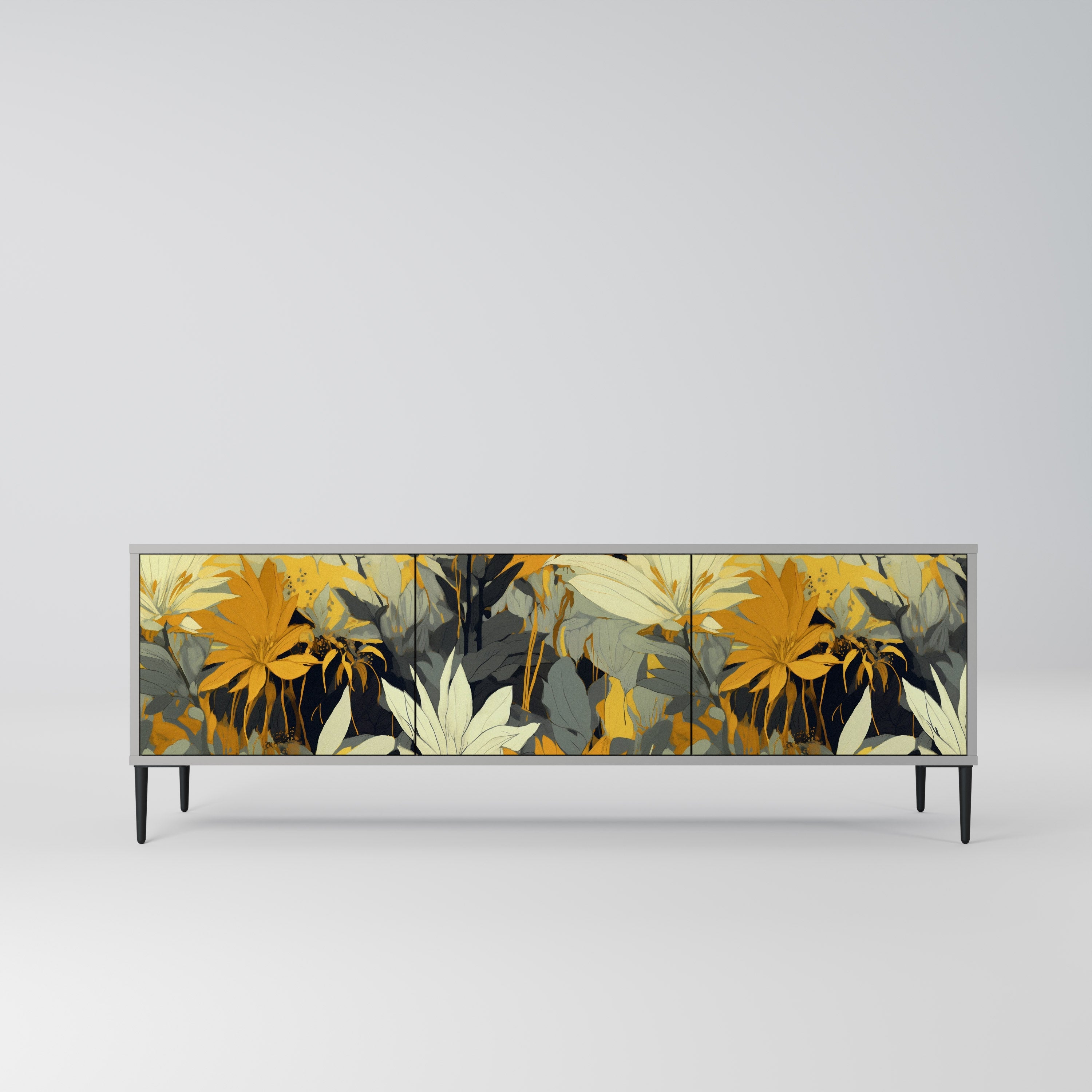 Meuble TV 3 portes SUNKISSED LILY, finition grise