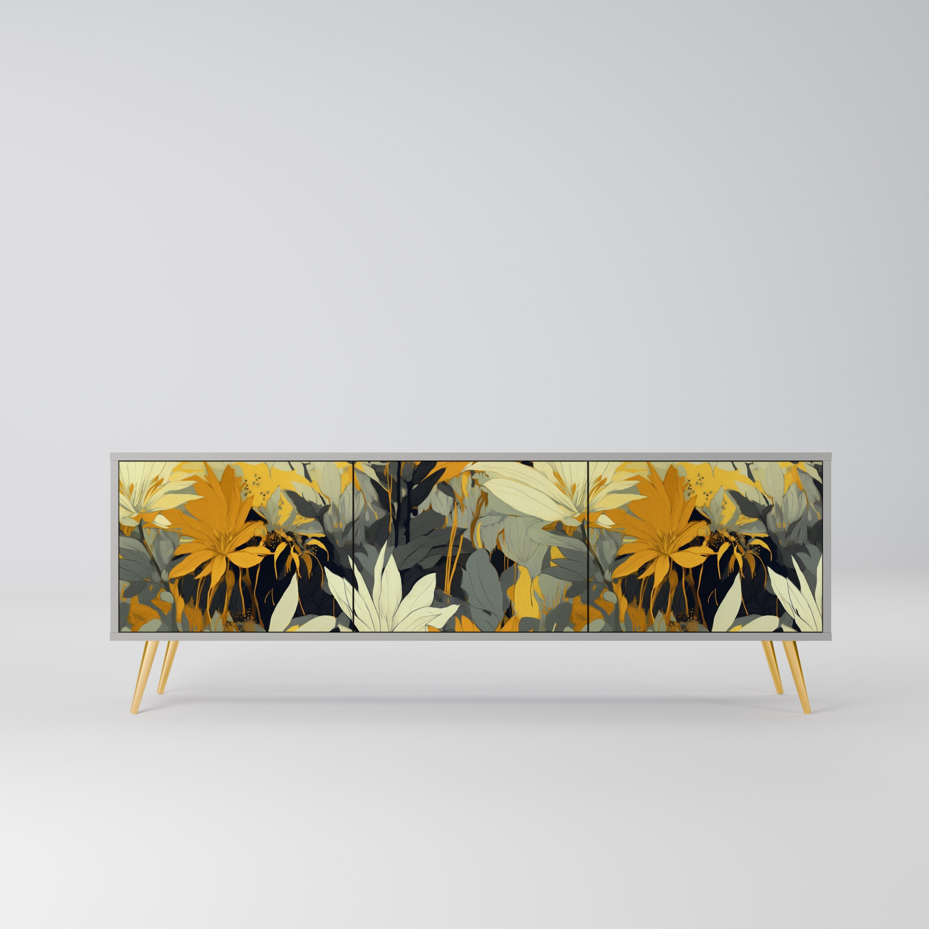 Meuble TV 3 portes SUNKISSED LILY, finition grise