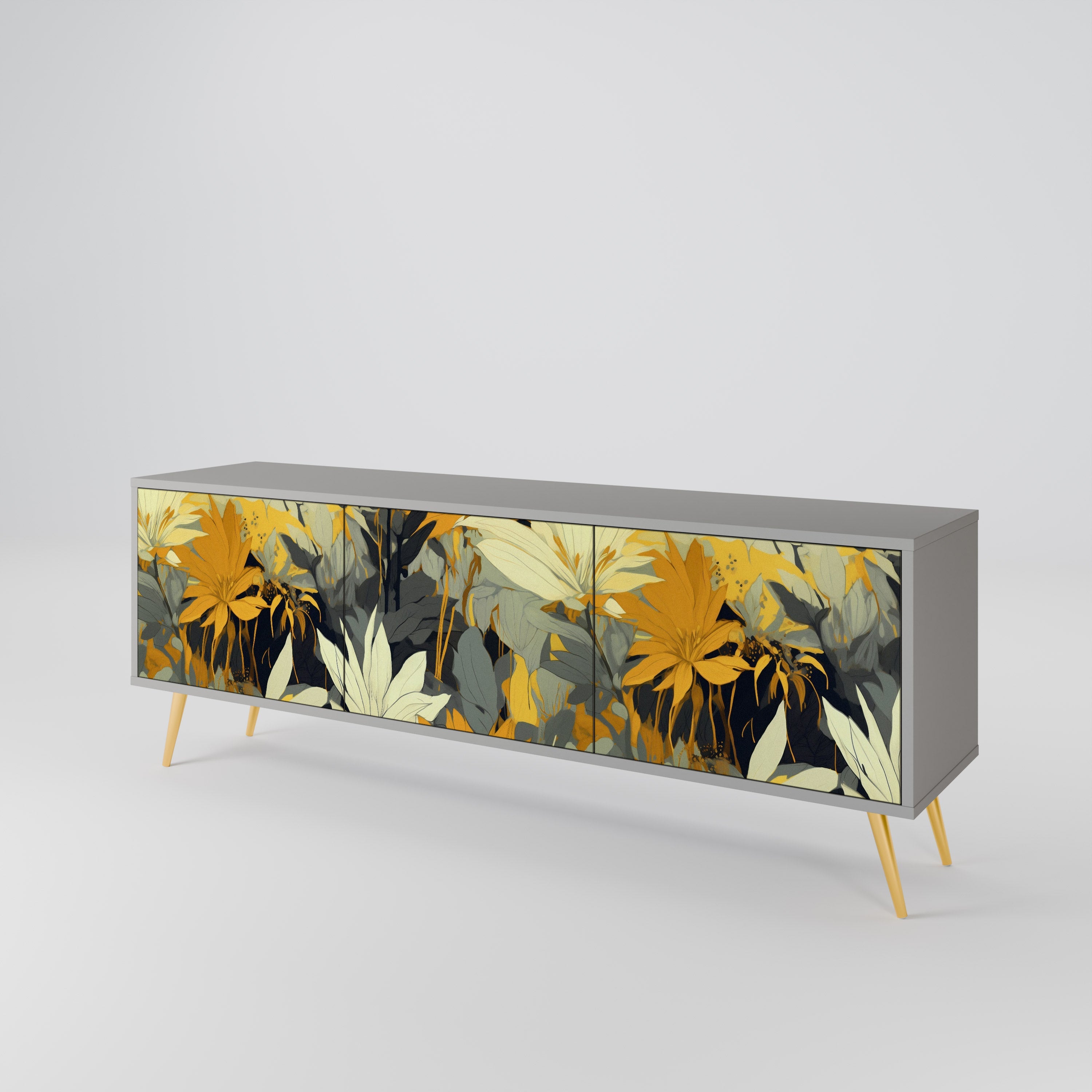 Meuble TV 3 portes SUNKISSED LILY, finition grise