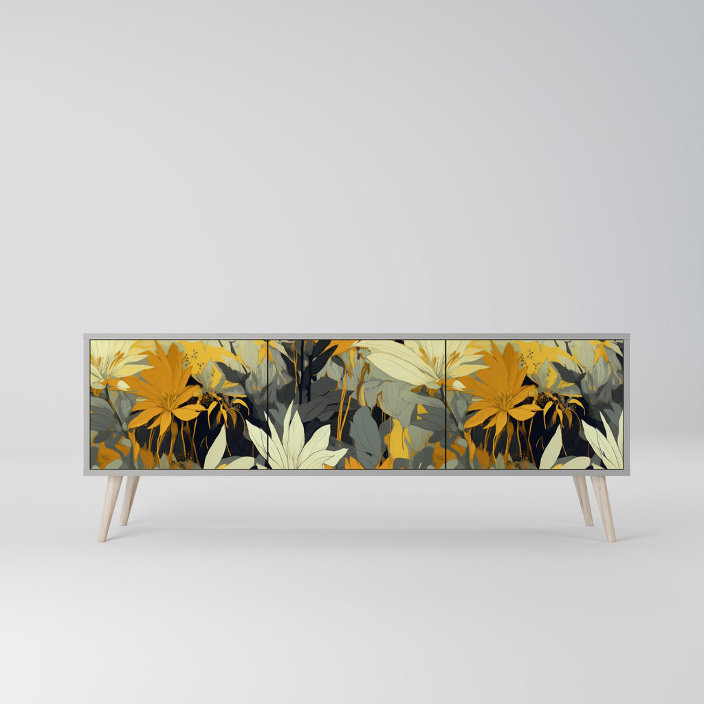 Meuble TV 3 portes SUNKISSED LILY, finition grise