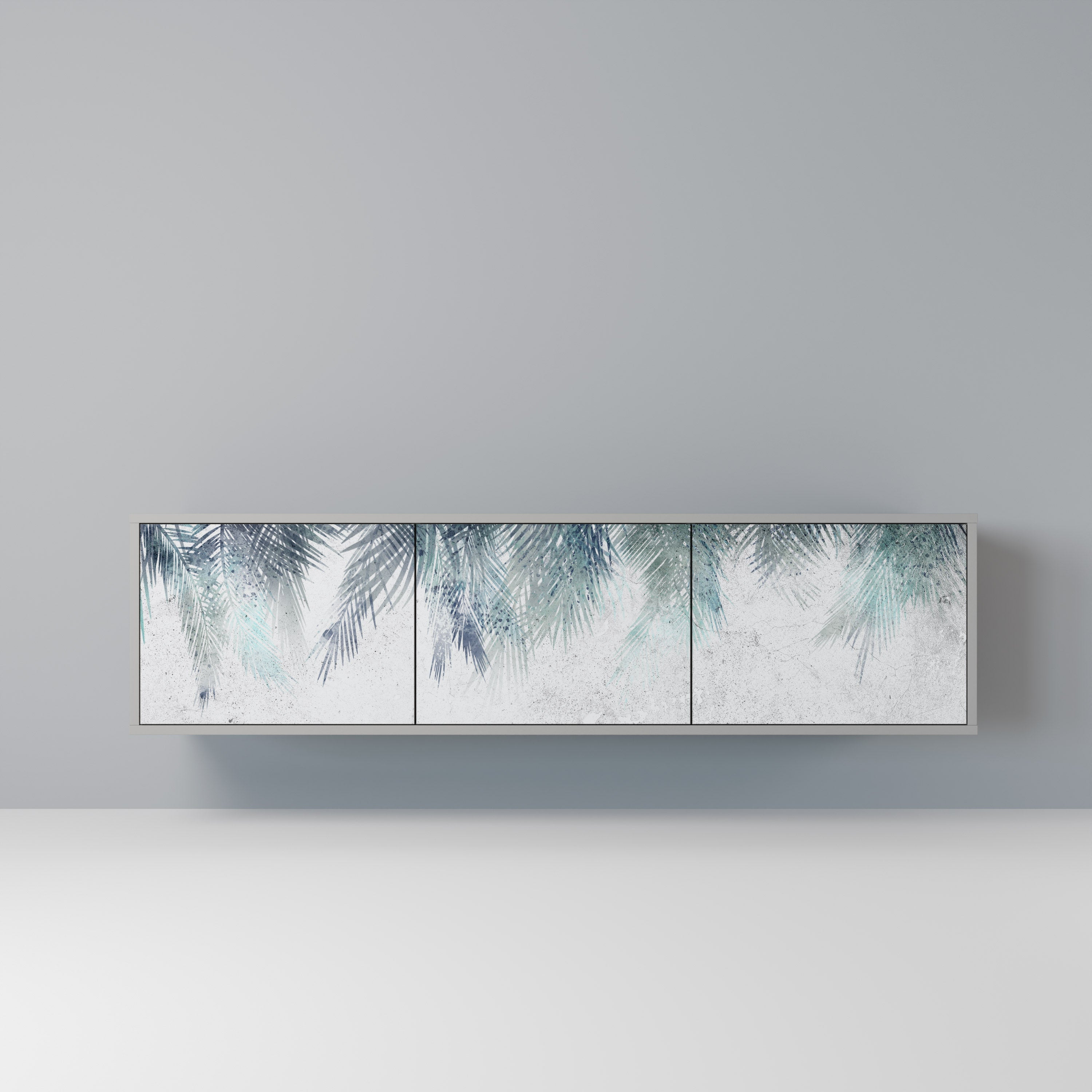 Meuble TV 3 portes PALM VEIL finition grise