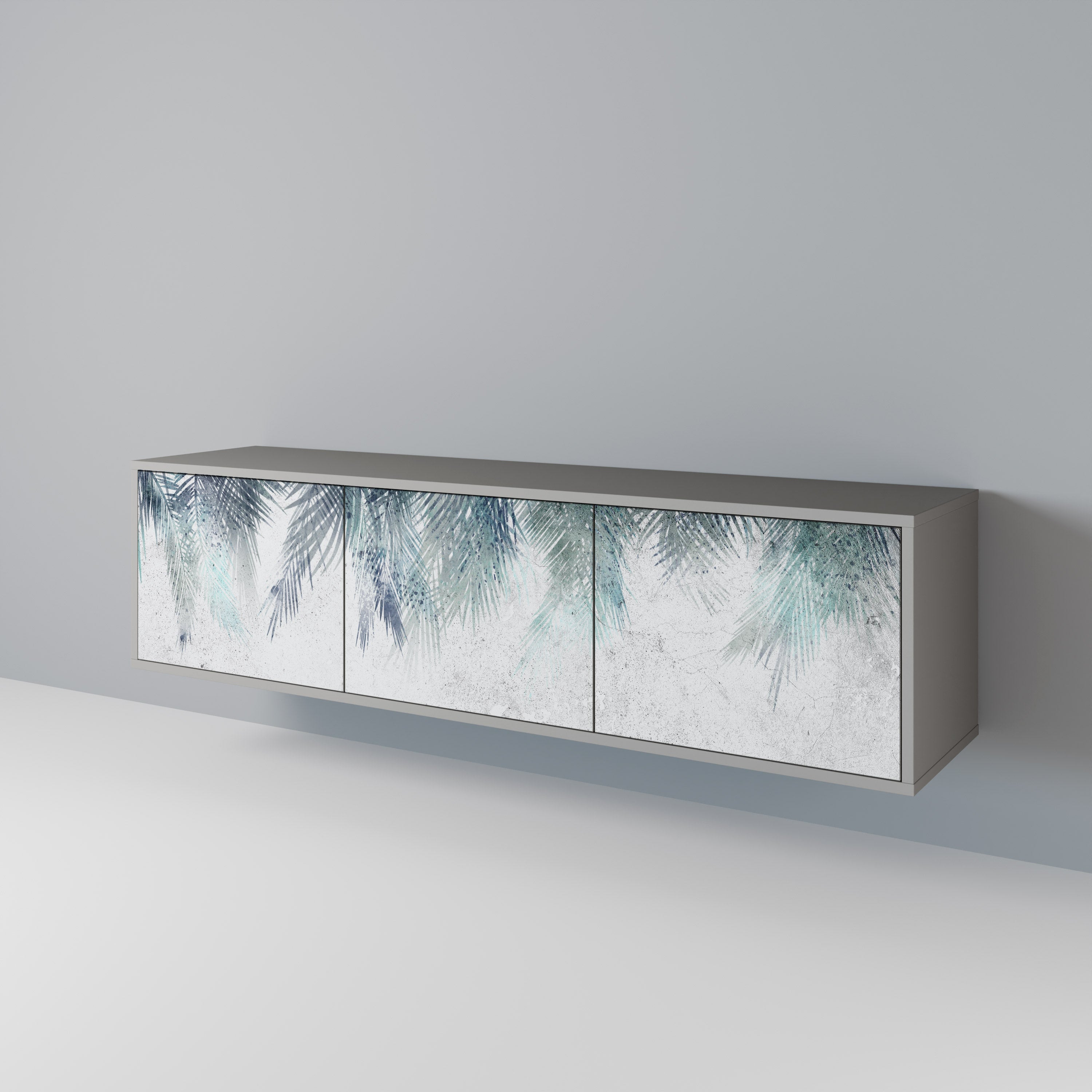 Meuble TV 3 portes PALM VEIL finition grise