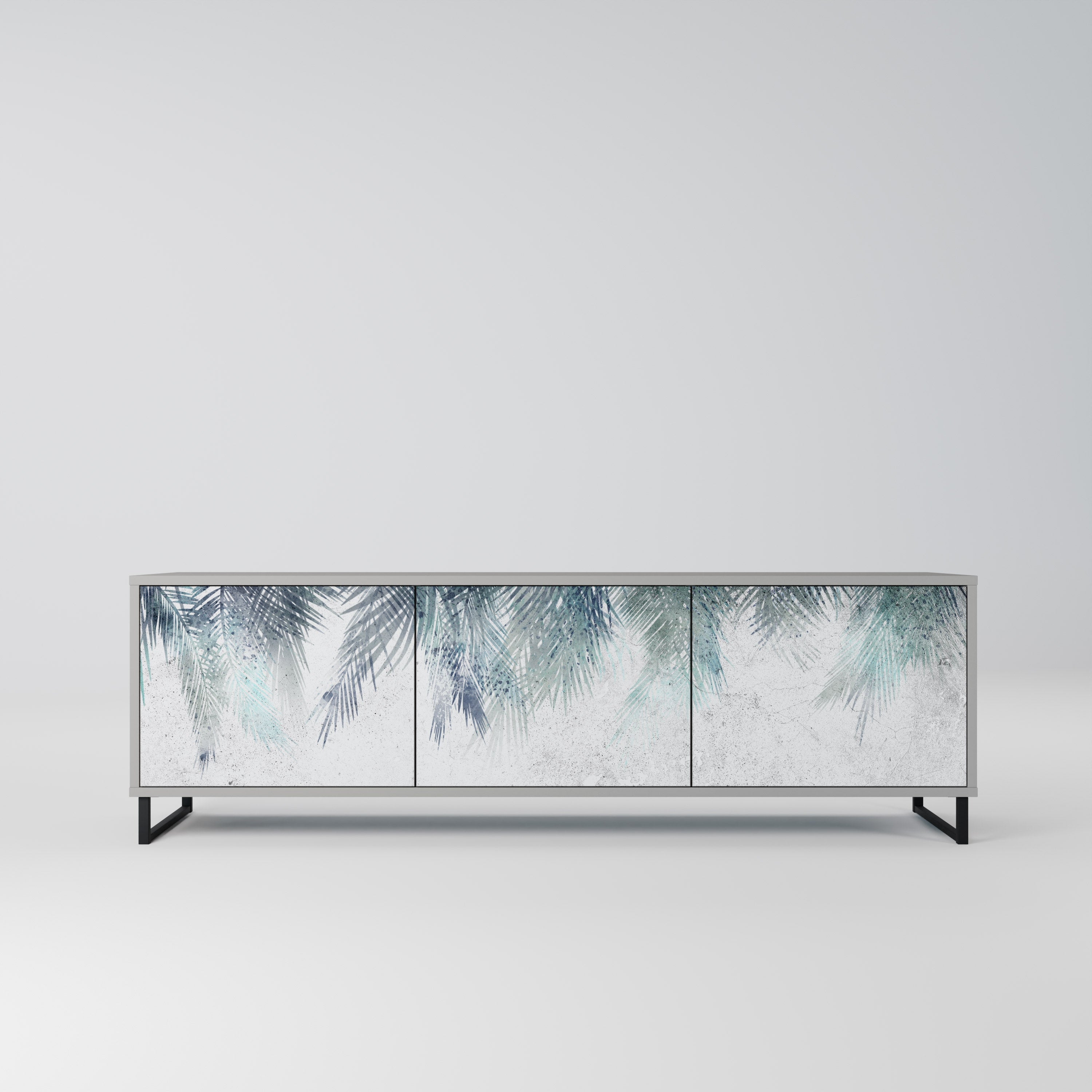 Meuble TV 3 portes PALM VEIL finition grise