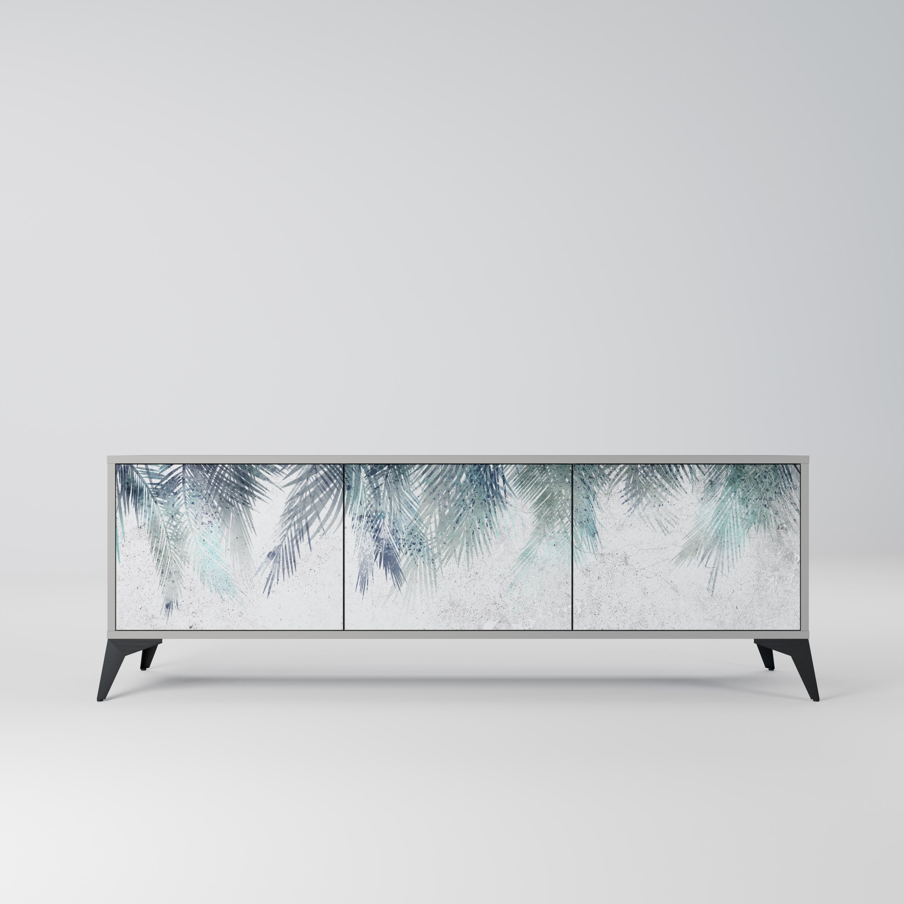 Meuble TV 3 portes PALM VEIL finition grise