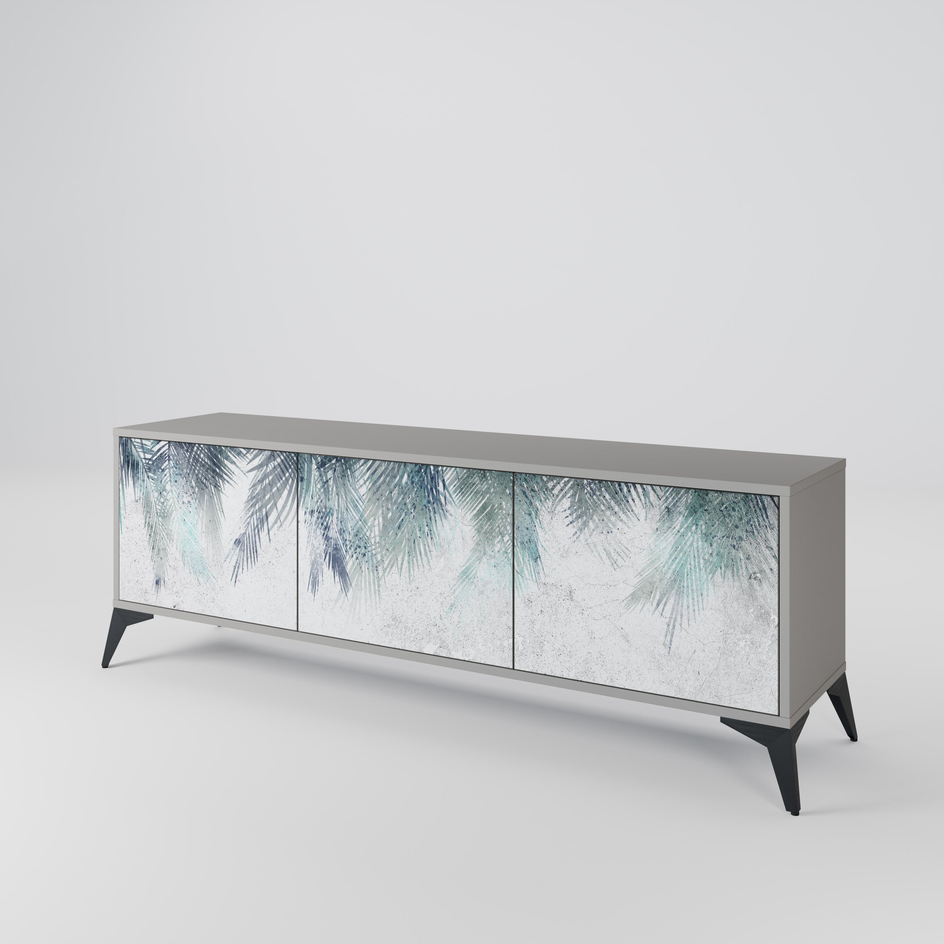 Meuble TV 3 portes PALM VEIL finition grise