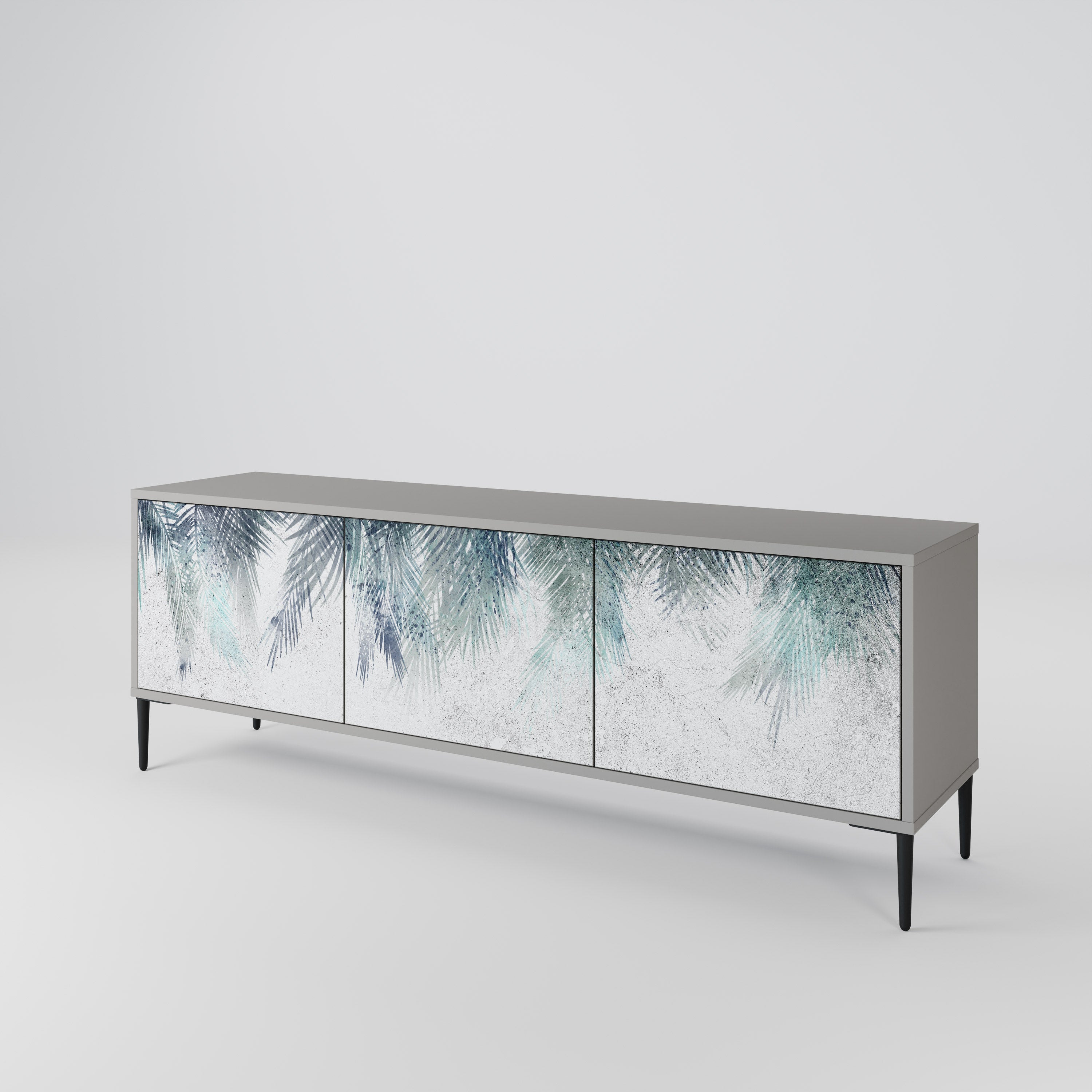 Meuble TV 3 portes PALM VEIL finition grise