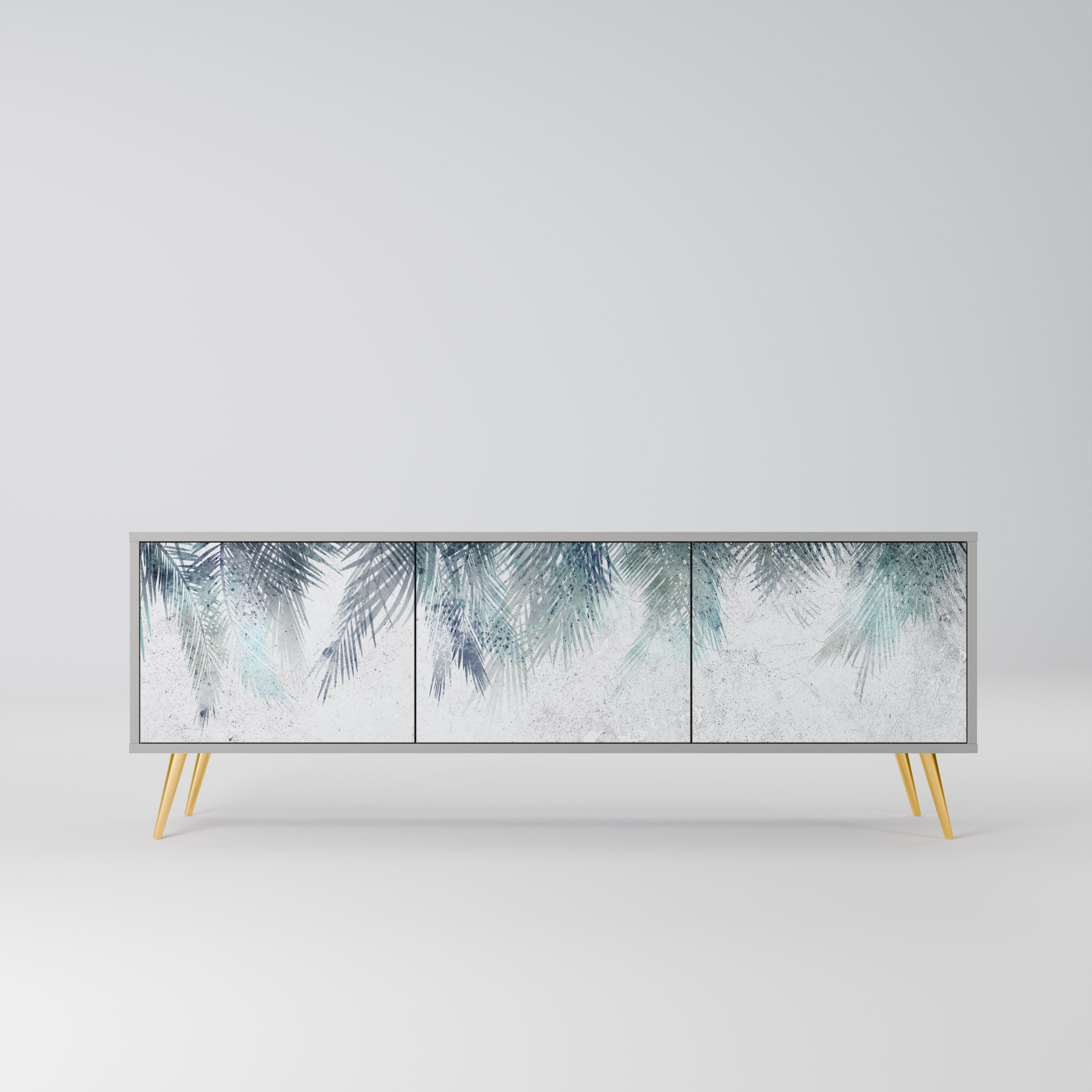 Meuble TV 3 portes PALM VEIL finition grise