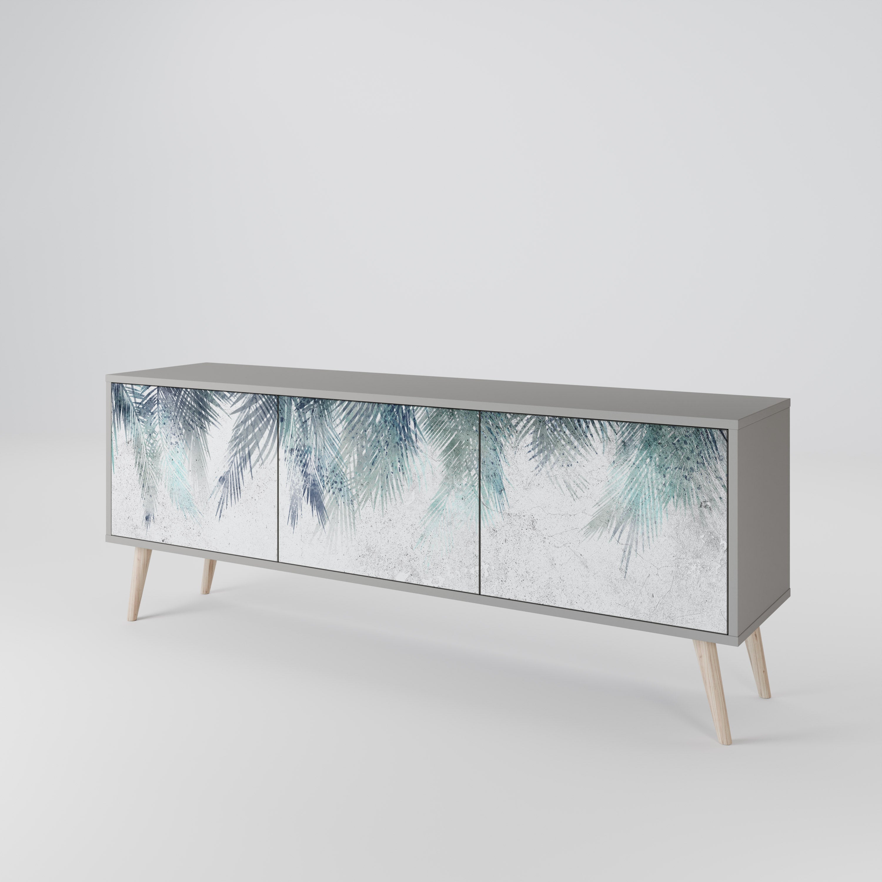 Meuble TV 3 portes PALM VEIL finition grise