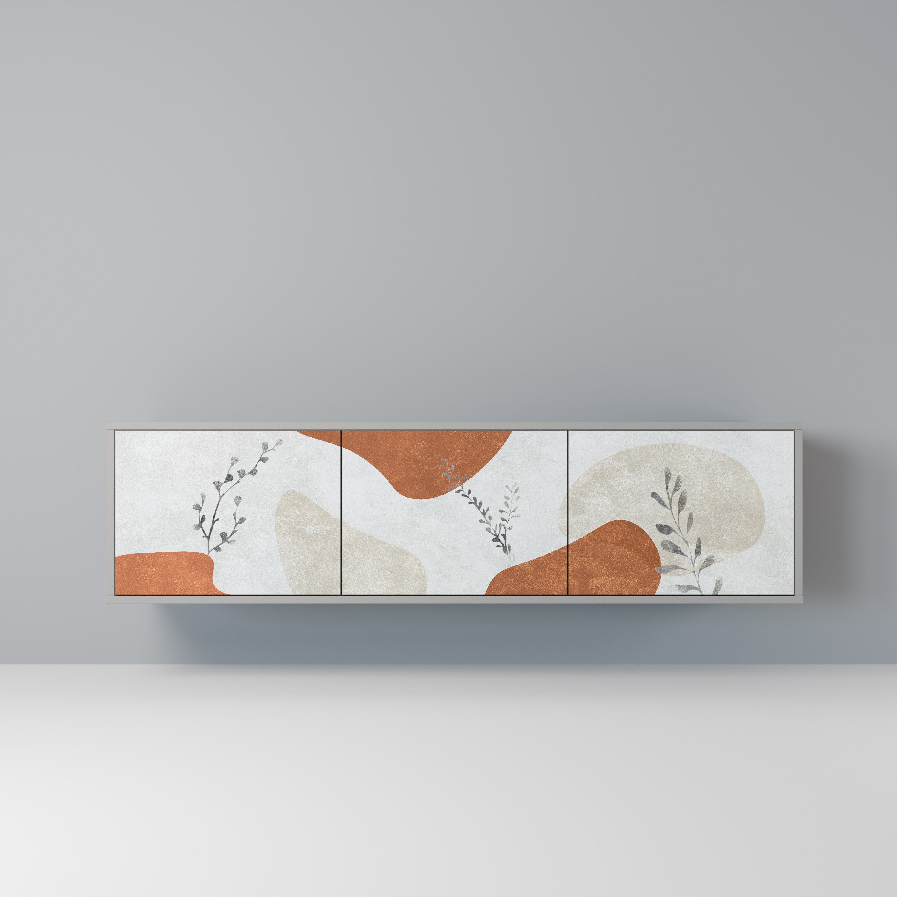 Meuble TV 3 portes TRANQUIL TWIG, finition grise