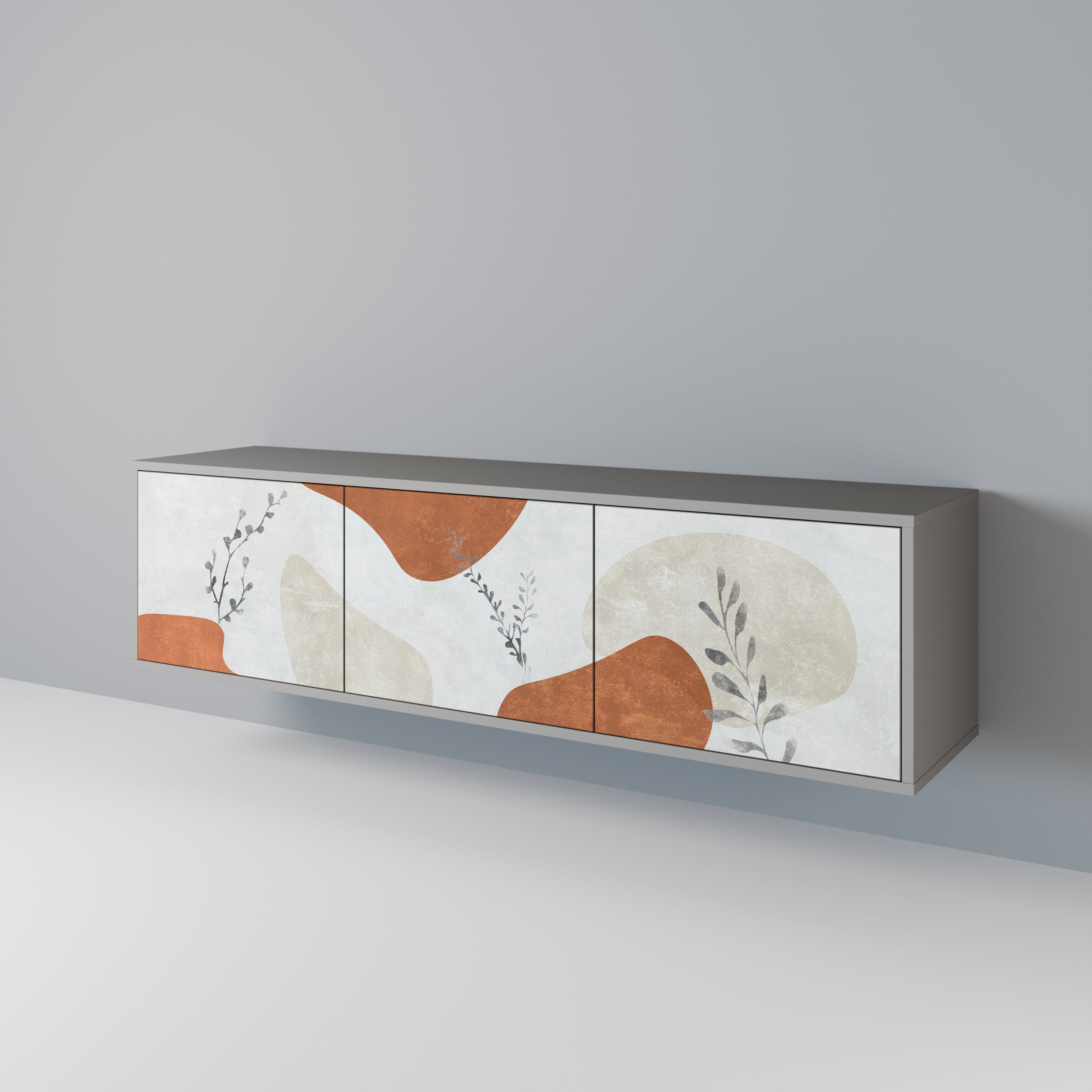 Meuble TV 3 portes TRANQUIL TWIG, finition grise