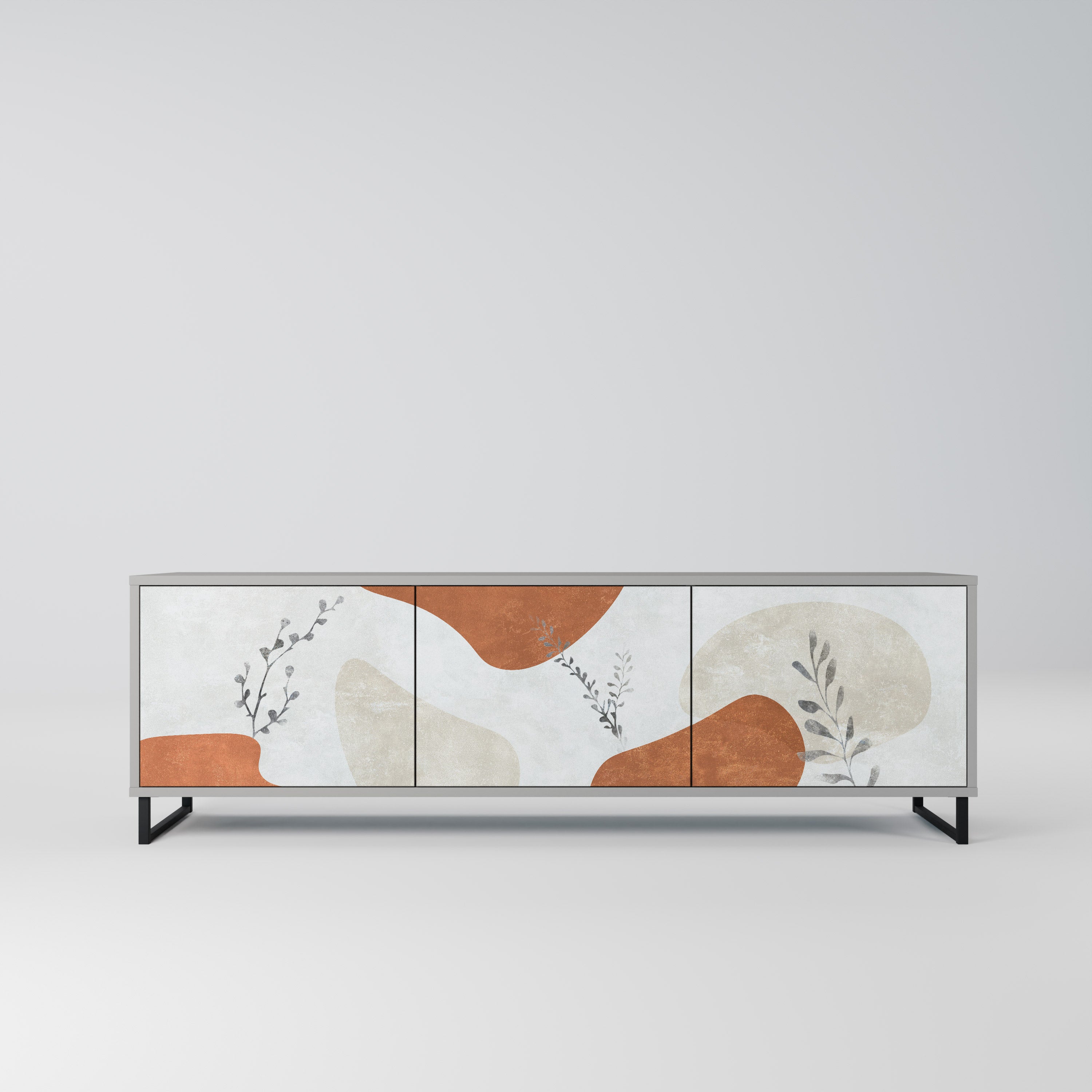 Meuble TV 3 portes TRANQUIL TWIG, finition grise